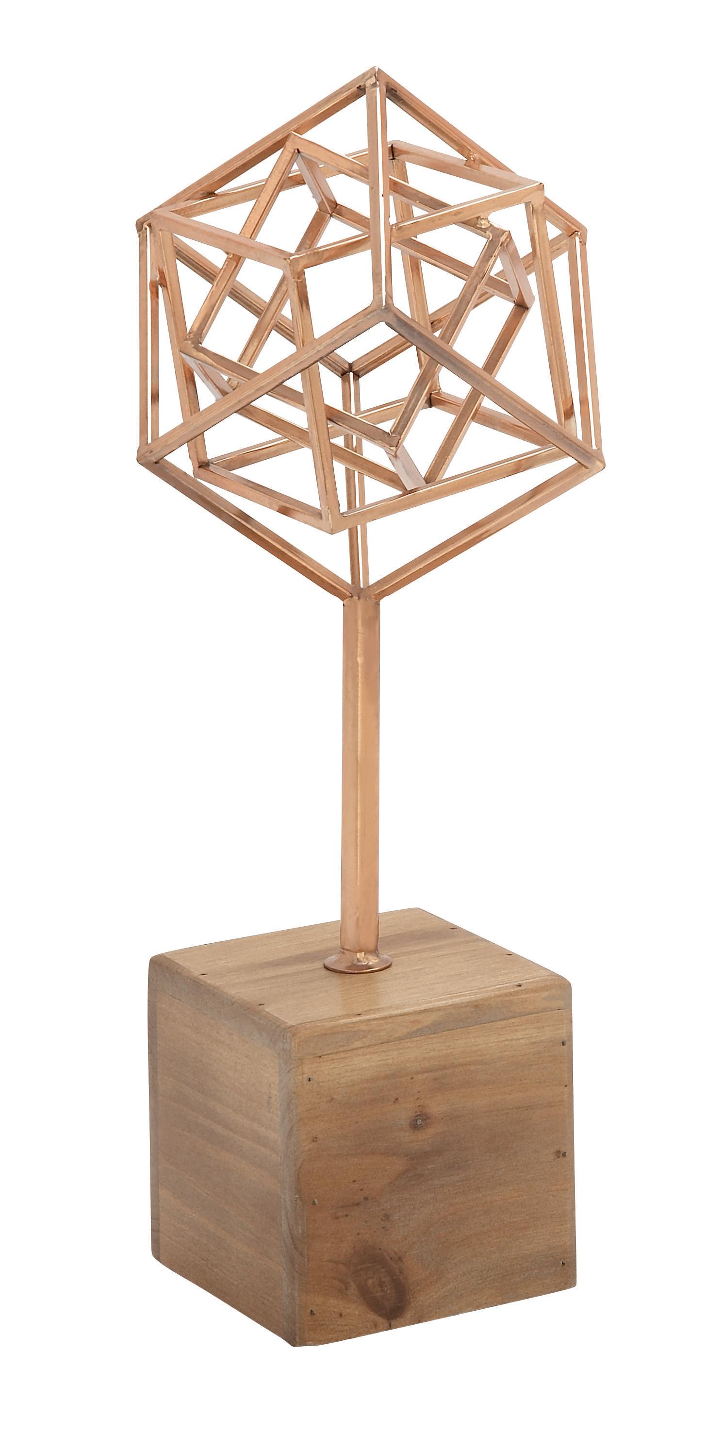 Copper Metal Geometric Sculpture, 8" x 7" x 18"