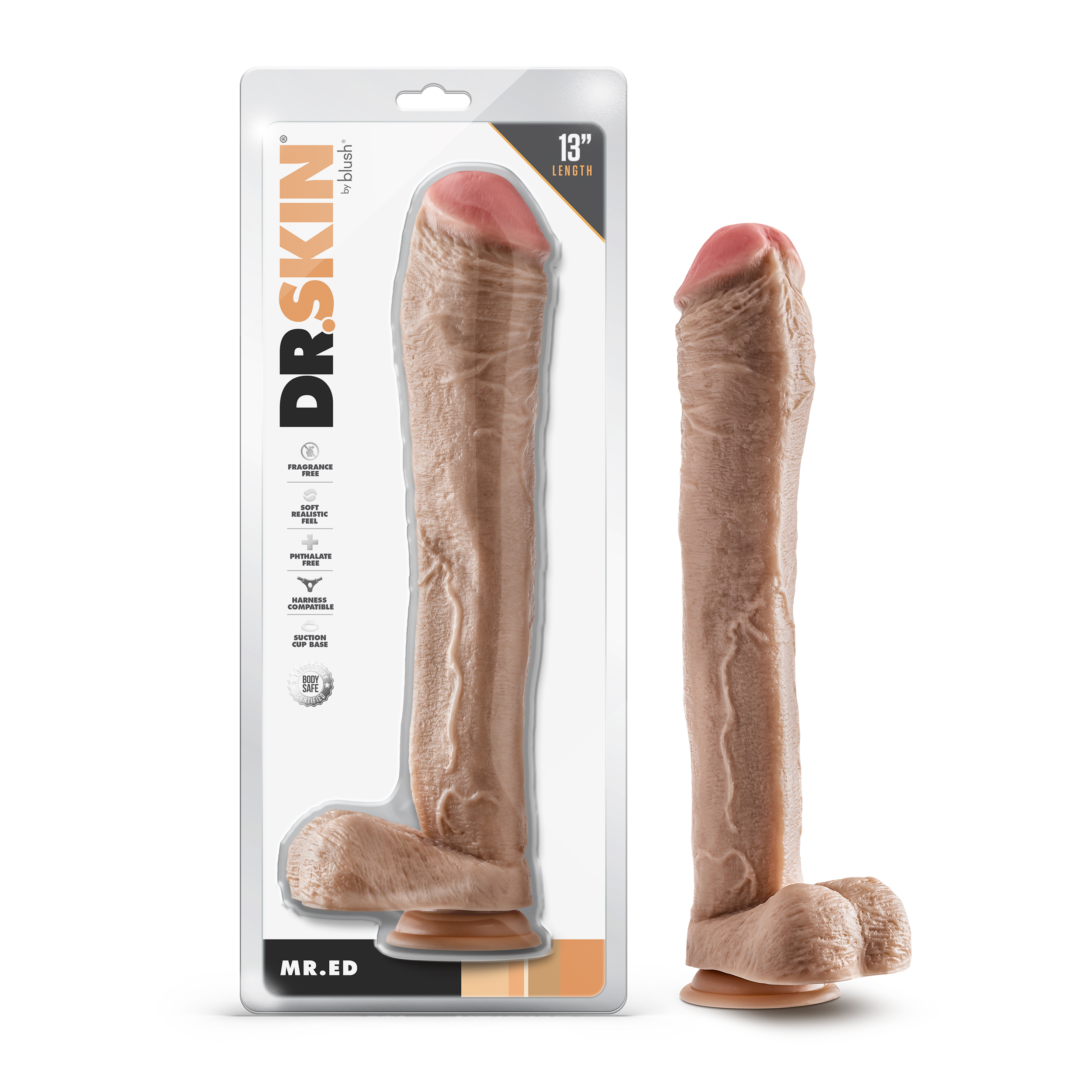 Blush Dr. Skin Mr. Ed 13 Inch Long Dildo with Suction Cup & Balls Beige