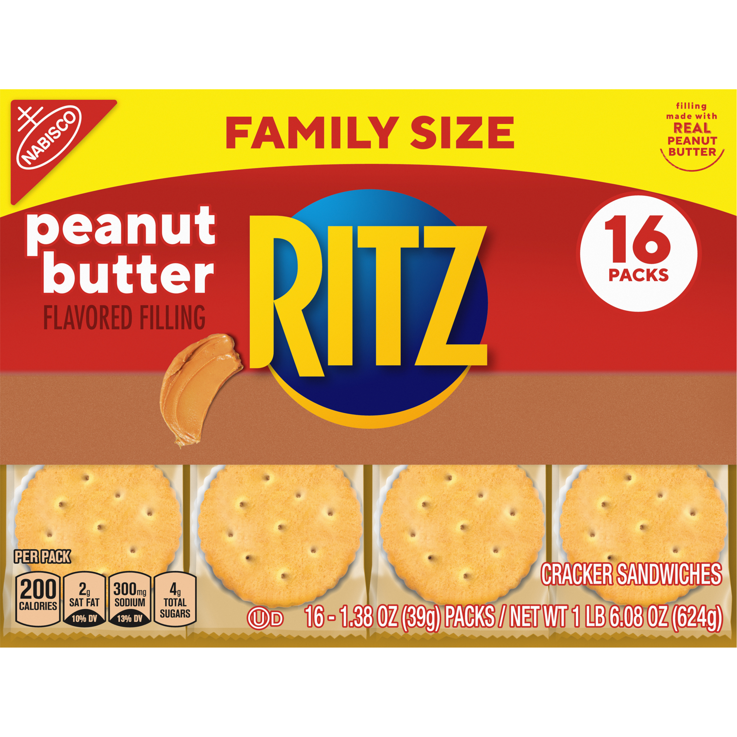RITZ Peanut Butter Sandwich Crackers, Family Size, 16 - 1.38 oz Snack Packs-thumbnail-3