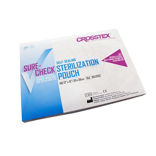 Sure-Check® Sterilization Pouches, Self- Sealing 12 x 15" , Clear Film- 100/Box
