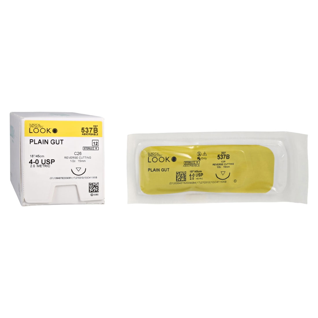 Plain Gut Sutures, 4-0, C-26, Reverse Cutting, 18"