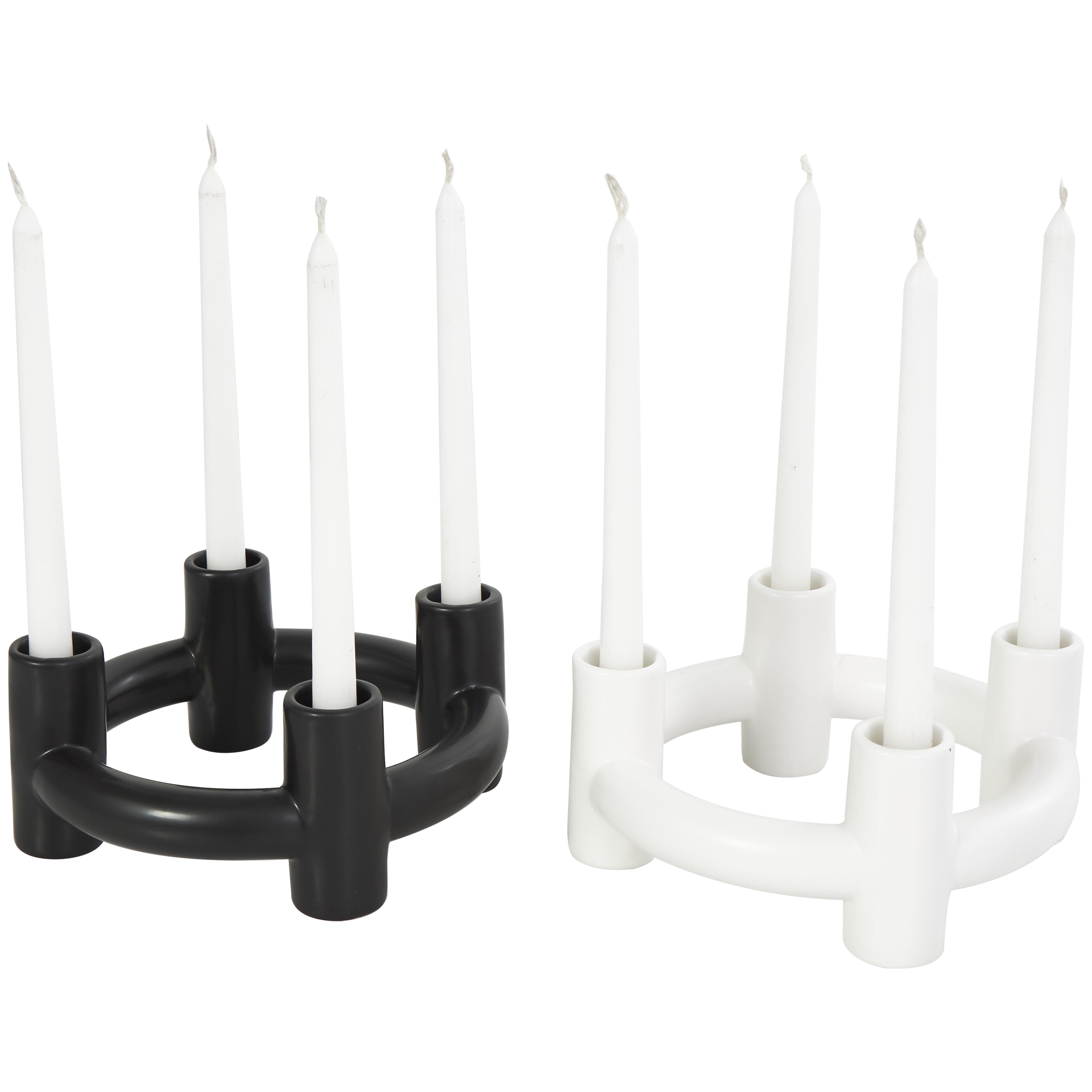 ( 2 pieces ) CosmoLiving by Cosmopolitan Black Ceramic Geometric Circle Decorative Candle Holder, 8\\\"W, 4\\\"H