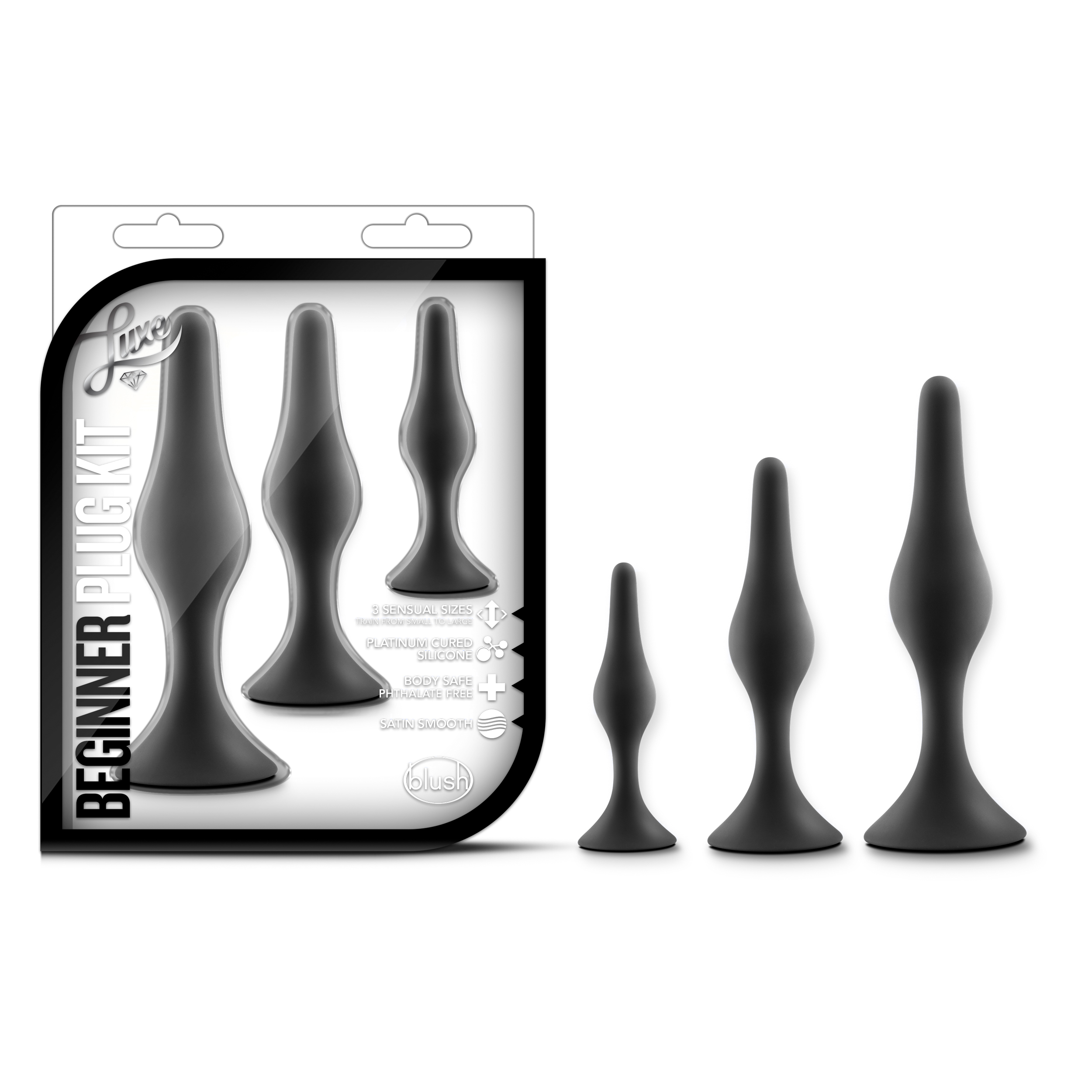 Blush Luxe Beginner Kit Black Anal Plug With Suction Cup Base