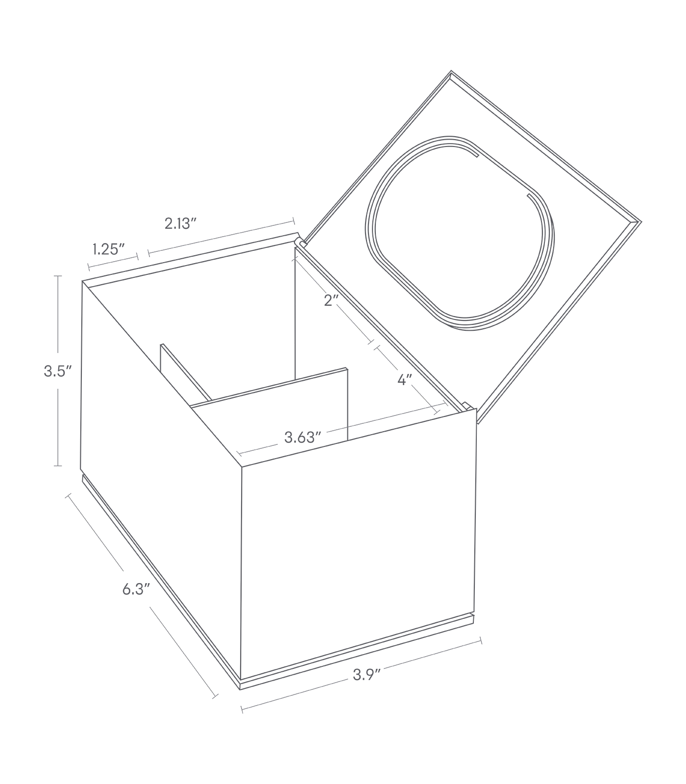 Dimension image for Skincare Organizeron a white background showing length of 6.3 