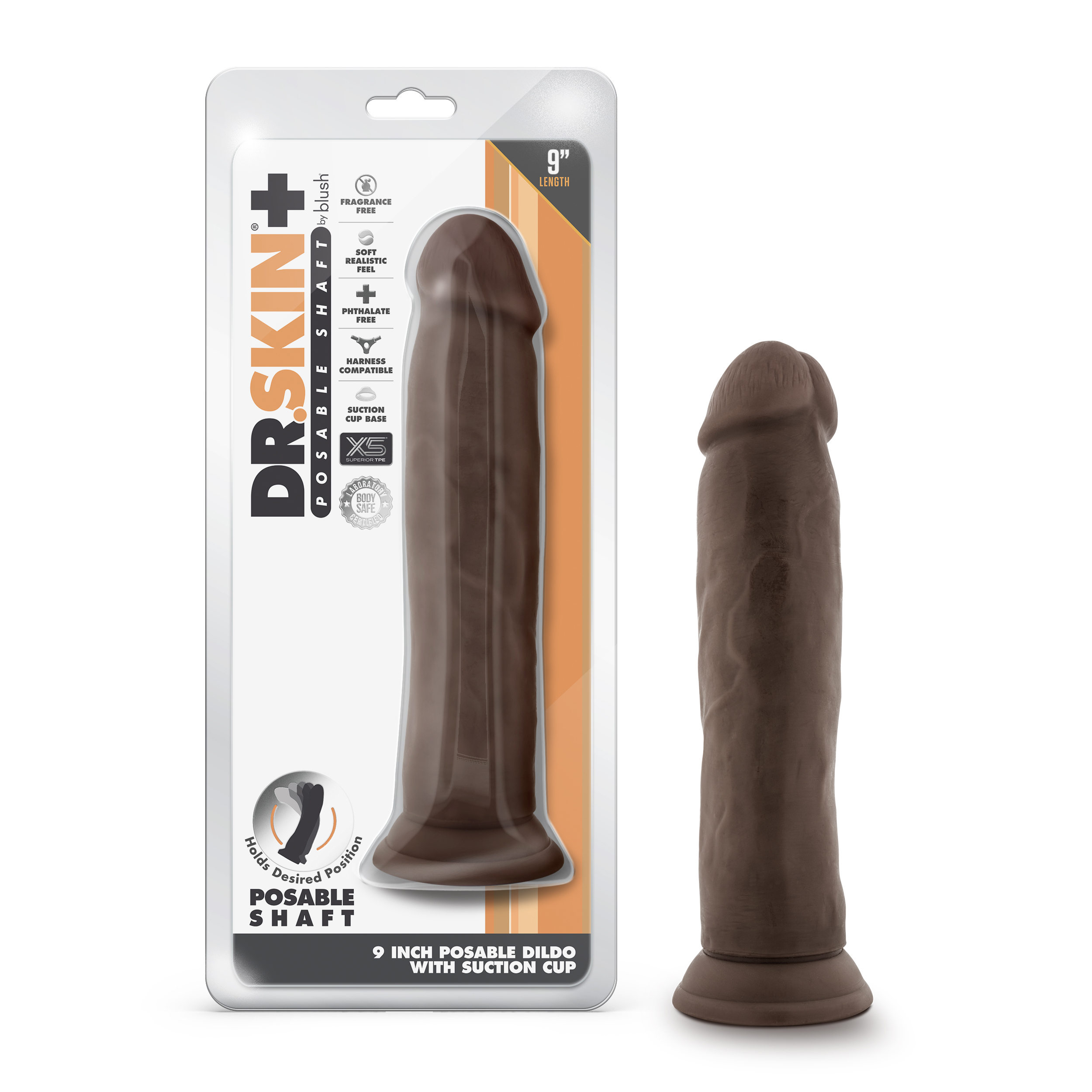 Blush Dr. Skin Plus Realistic Chocolate 9.25-Inch Long Dildo With Suction Cup Base