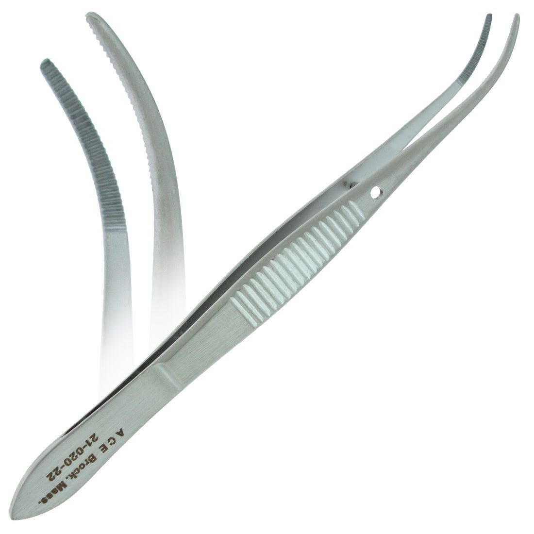 ACE Iris Tissue Forceps, half curved, very delicate, serrated tips