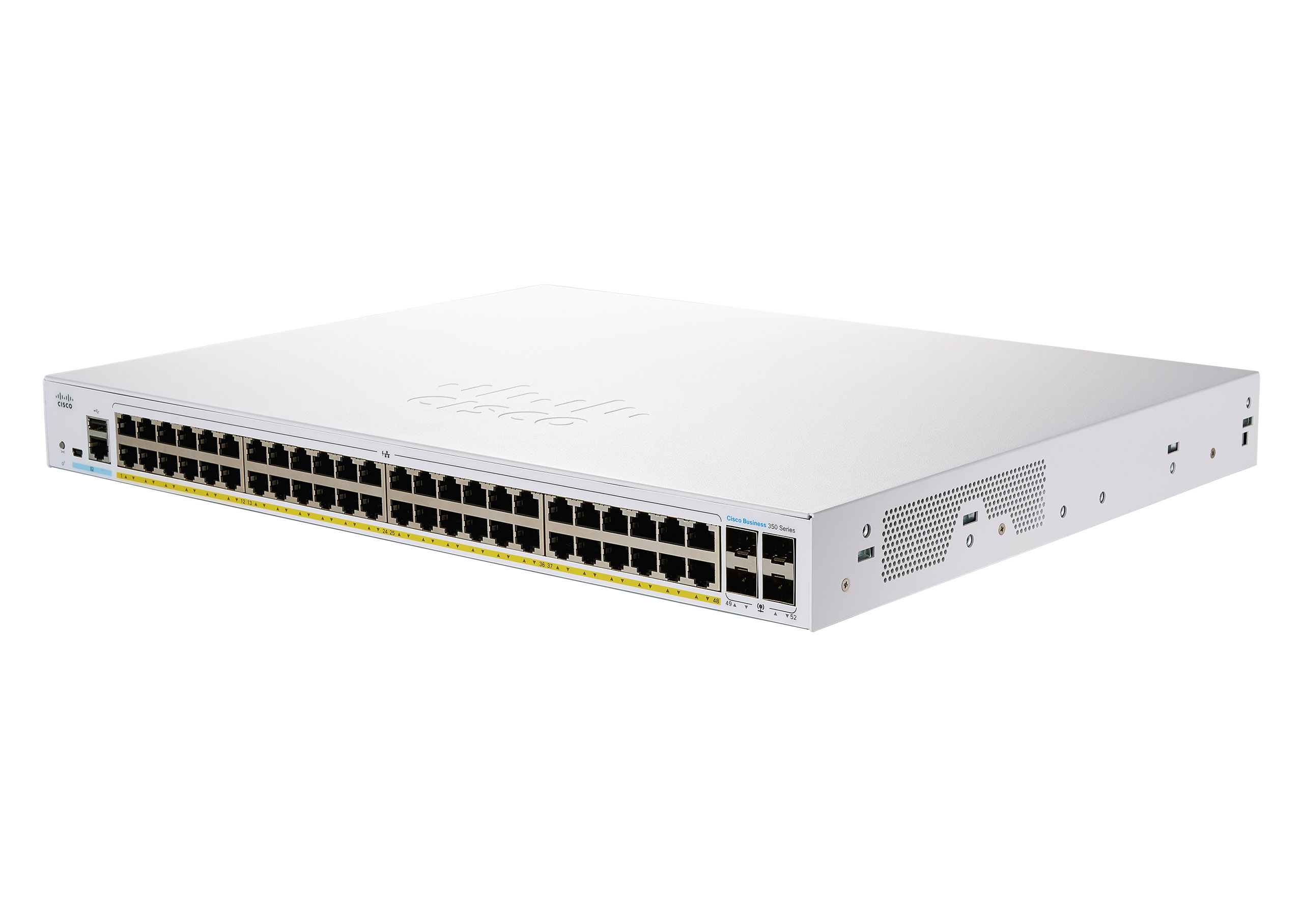 Picture of Cisco Business CBS350-48P-4G 48 Ports Manageable Ethernet Switch - 3 Layer Supported - Modular - 370 W PoE Budget - Optical Fiber, Twisted Pair - PoE Ports - Rack-mountable - Lifetime Limited Warranty