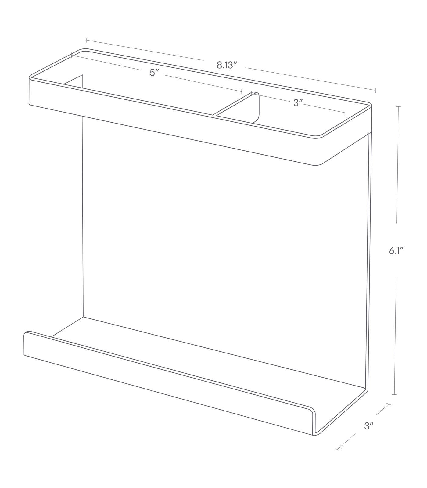 Dimension image for Magnetic Wrap Holder on a white background including dimensions  L 3.1 x W 8 x H 6.1 inches