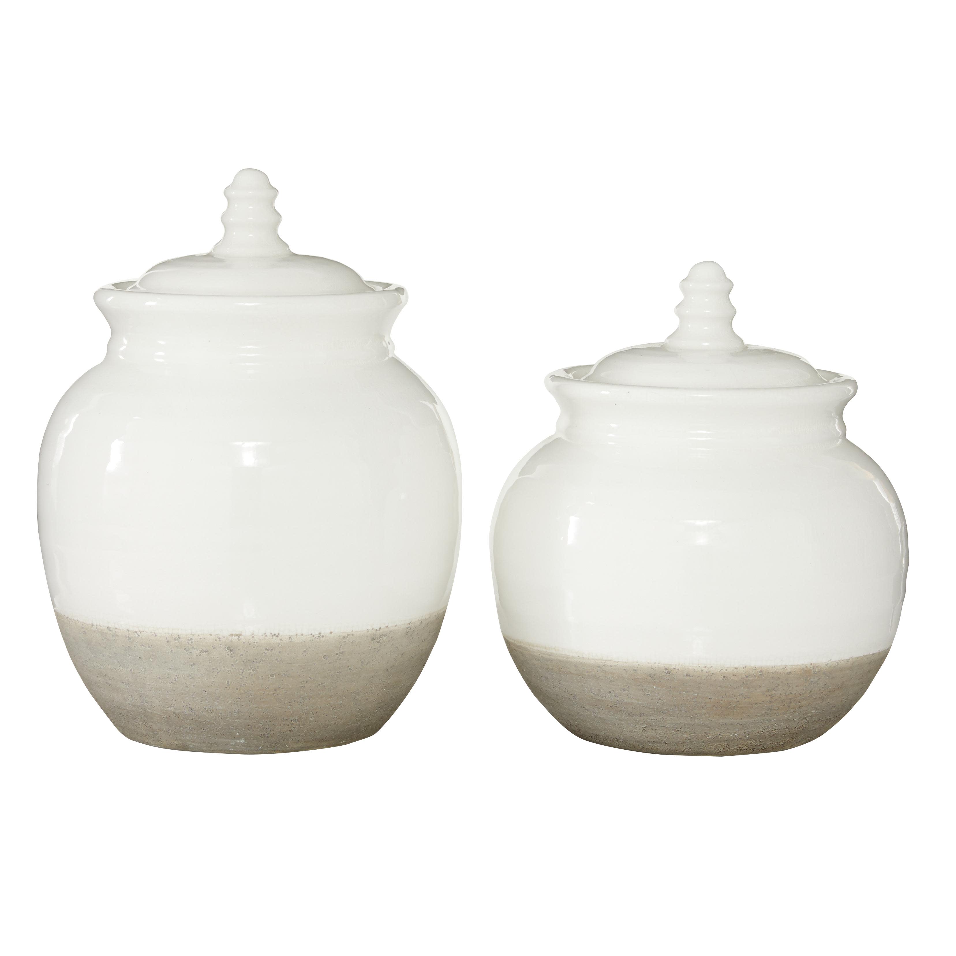 White Ceramic  Decorative Jars, Set of 2 12", 8"H