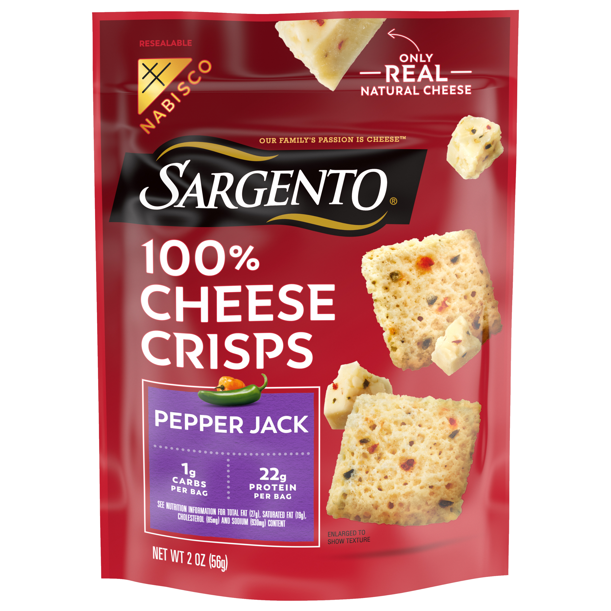 SARGENTO 100 % Cheese Crisps Pepper Jack Crackers 0.13 LB