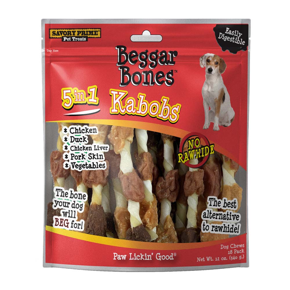 Savory Prime Beggar Bone 5 in 1 Kabobs Dog Treats 12 oz 18 Pack