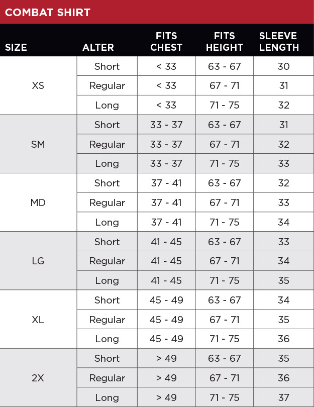 Sizing Chart