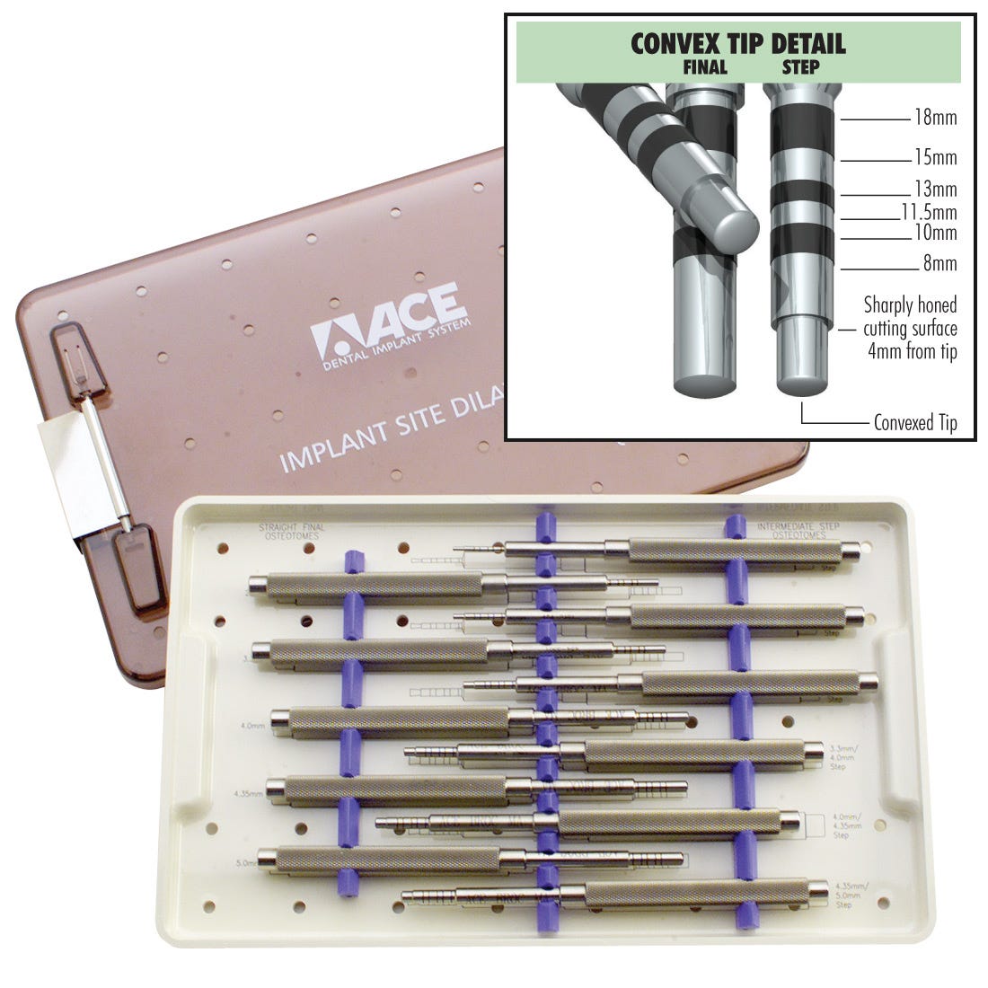 ACE Implant Site Dilator Kit- set of 11 dilators-convex tips