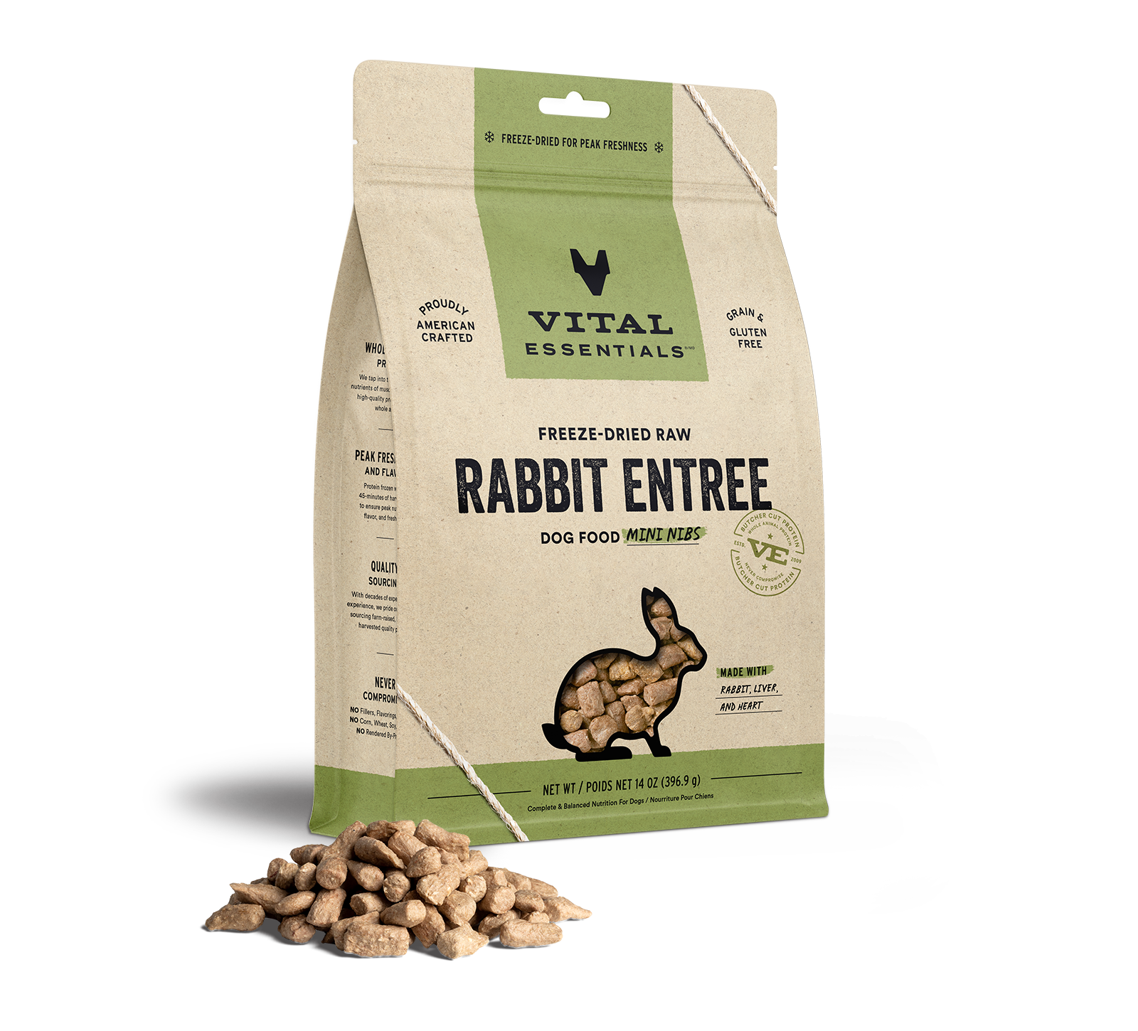 Vital Essentials Freeze-Dried Raw Rabbit Entree Dog Food Mini Nibs, 14 oz - Treats
