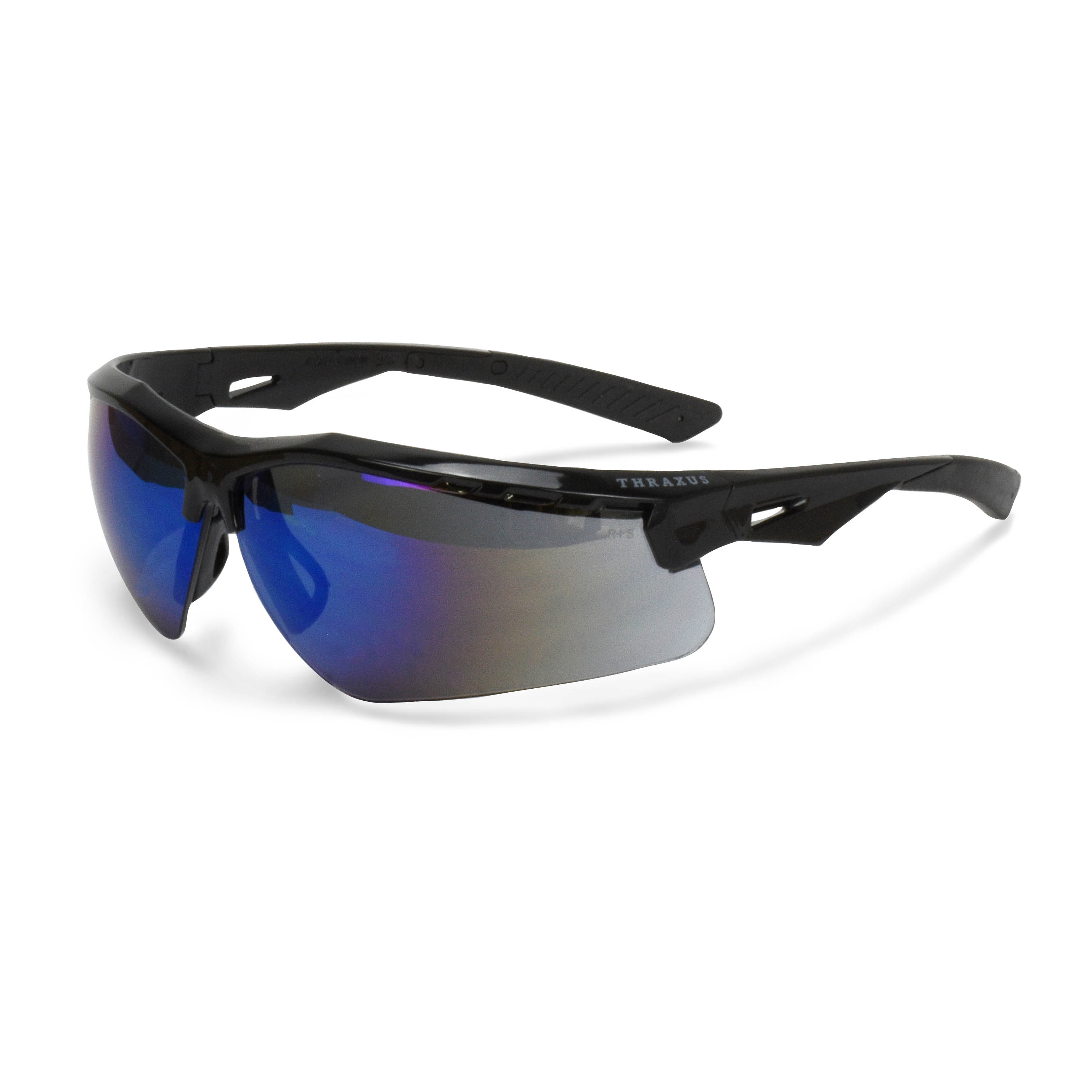 Thraxus Safety Eyewear - Black Frame - Blue Mirror Lens