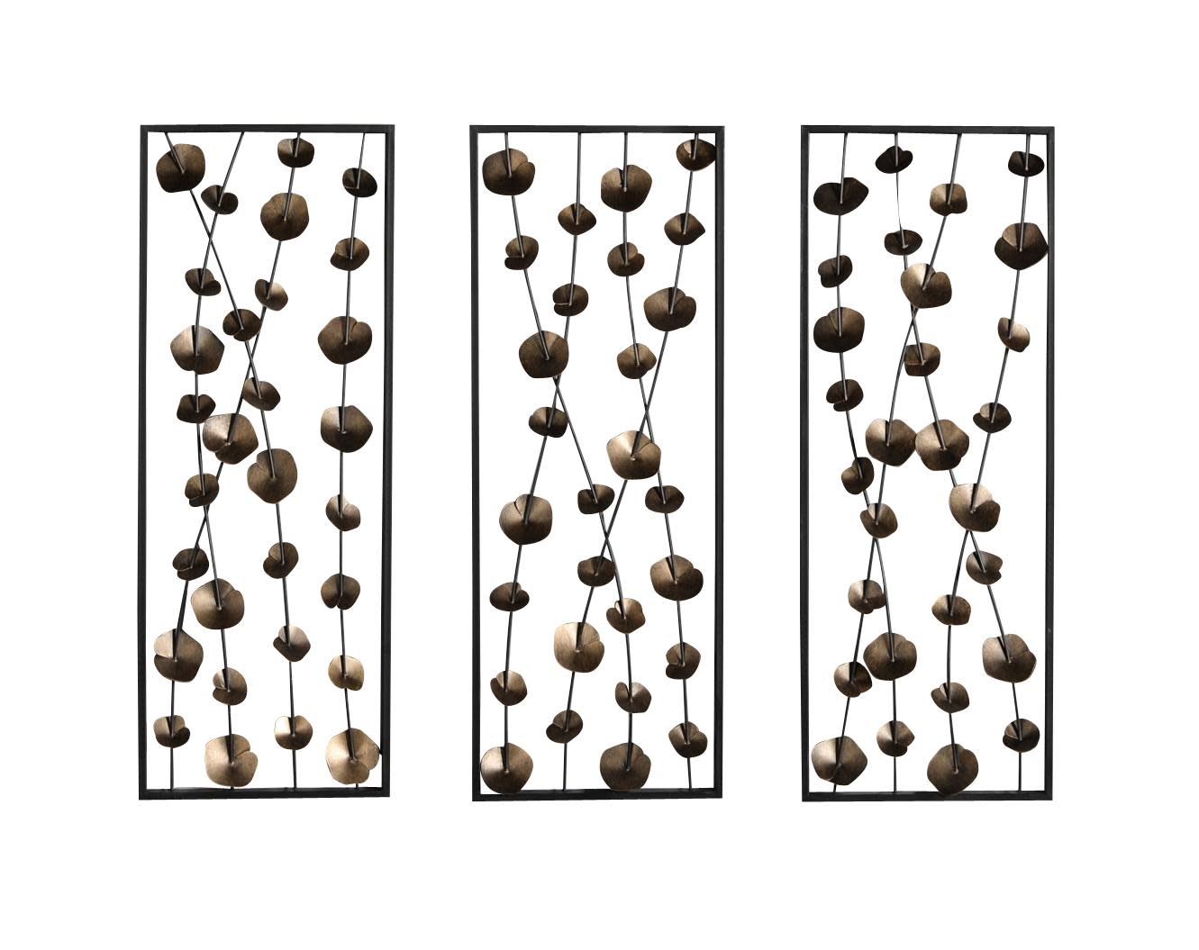 gold metal  wall decor, set of 3 12"w, 32"h