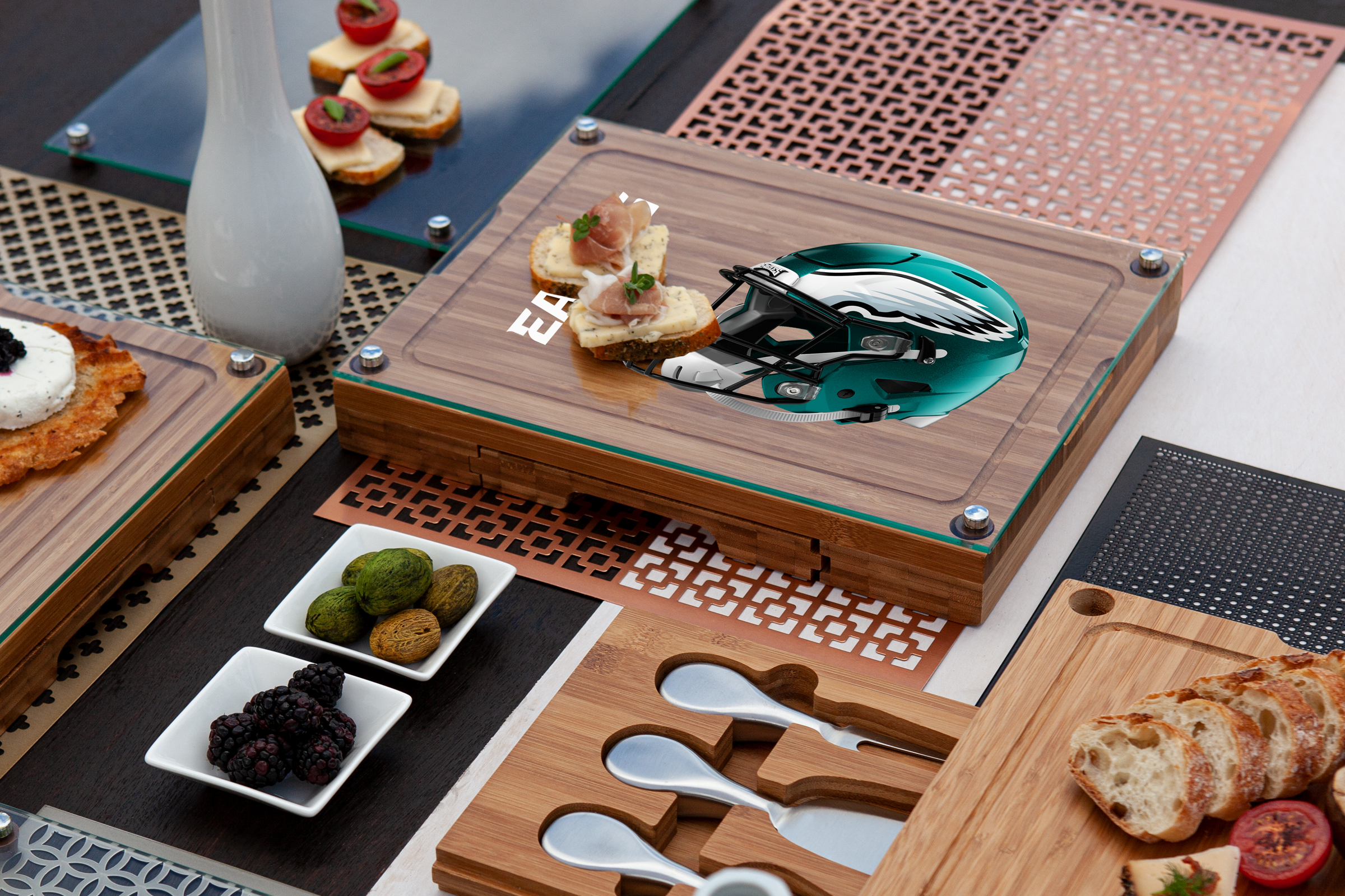 Philadelphia Eagles - Concerto Glass Top Cheese Cutting Board & Tools Set