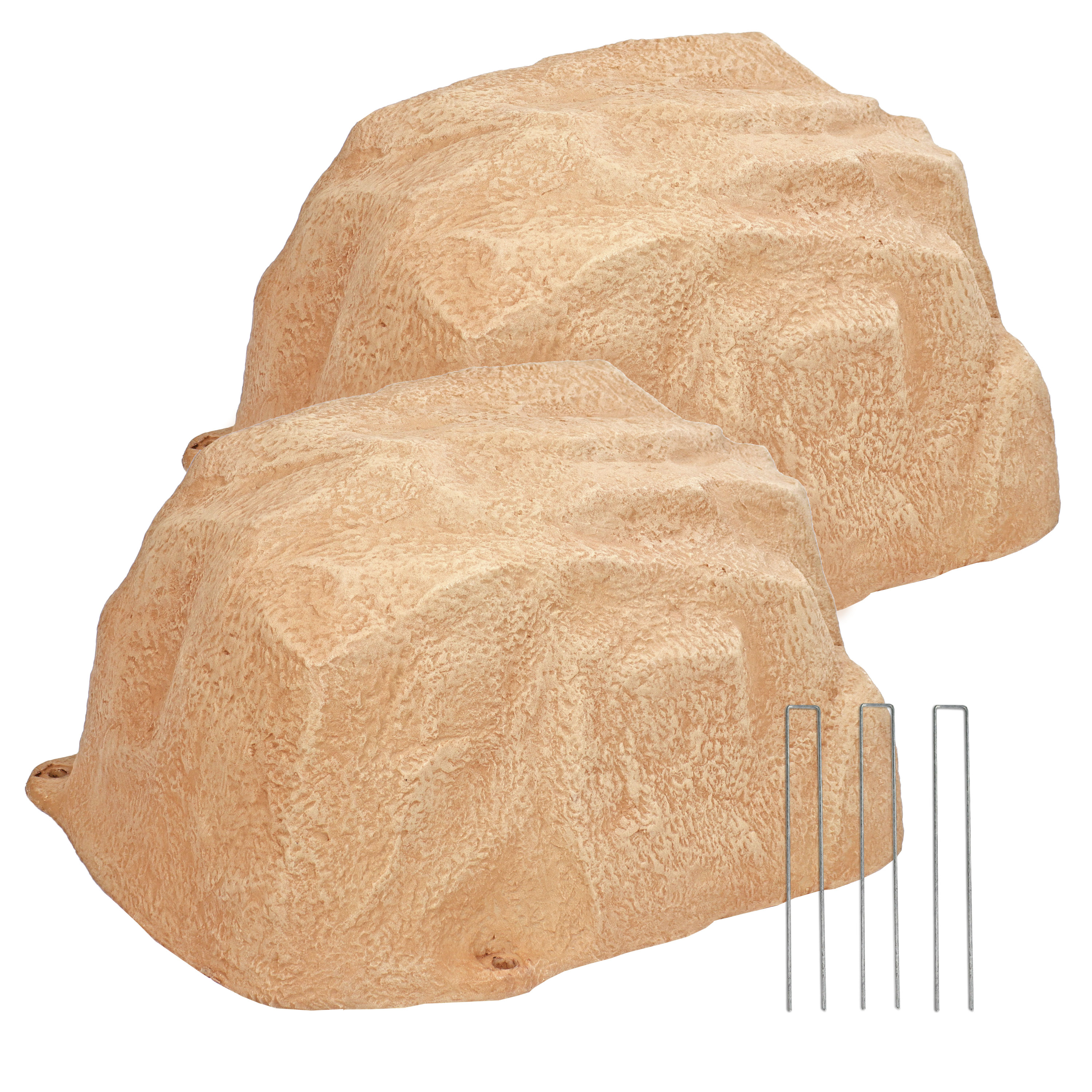 Polyresin Low-Profile Landscape Rock with Stakes - Sand - 2-Pack