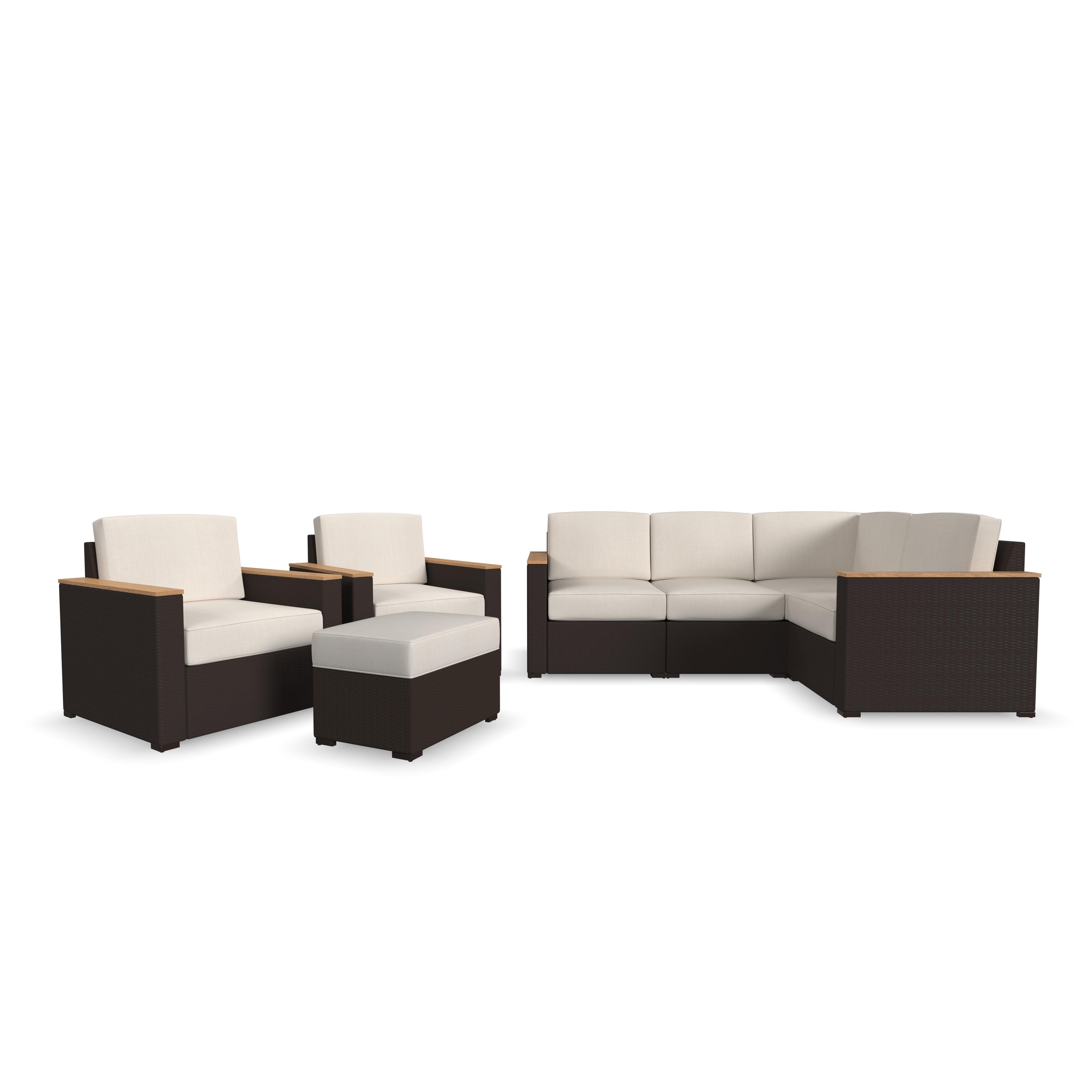 Homestyles Palm Springs Outdoor 4 Seat Sectional, Arm Chair Pair and Ottoman