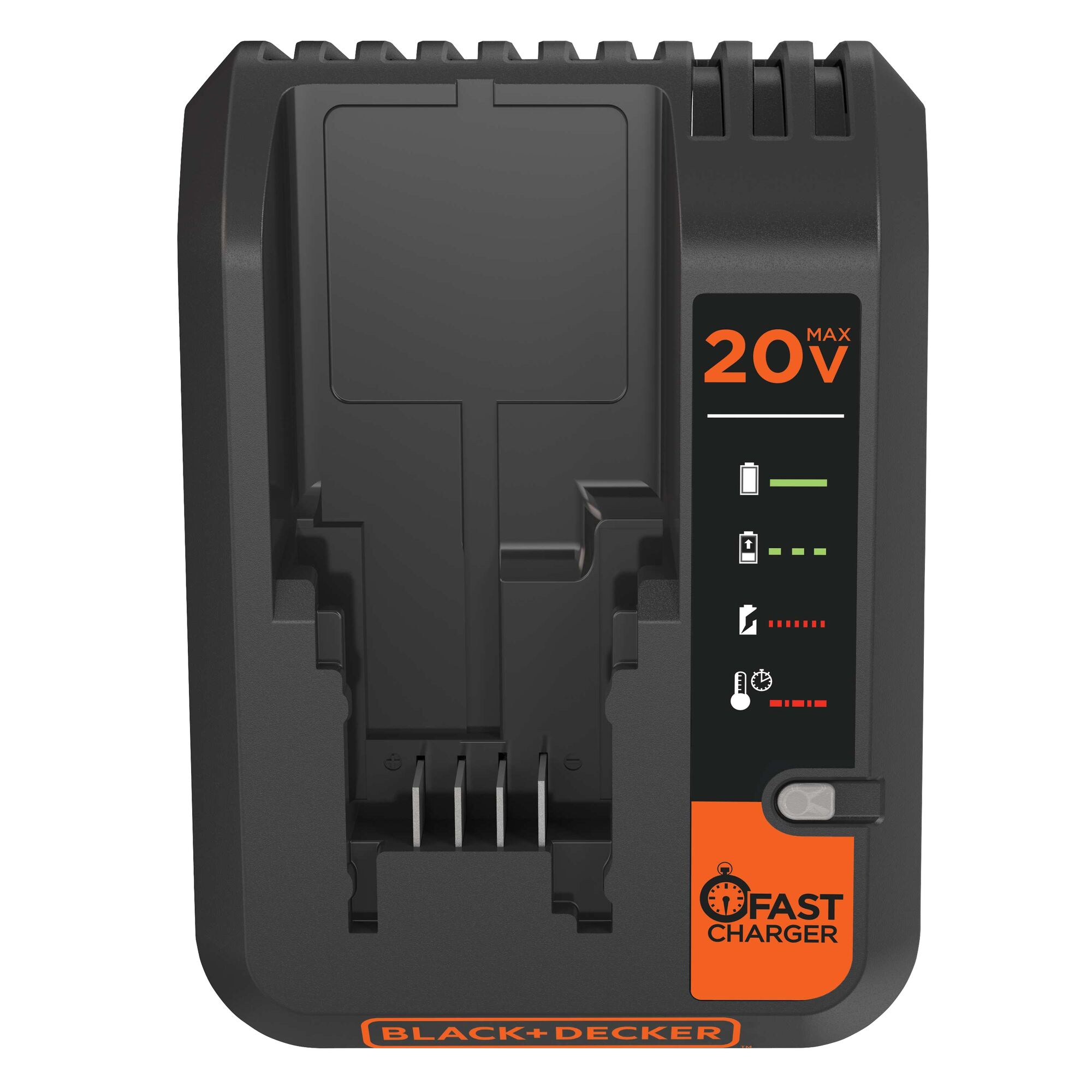 Top profile of black and decker lithium fast charger.