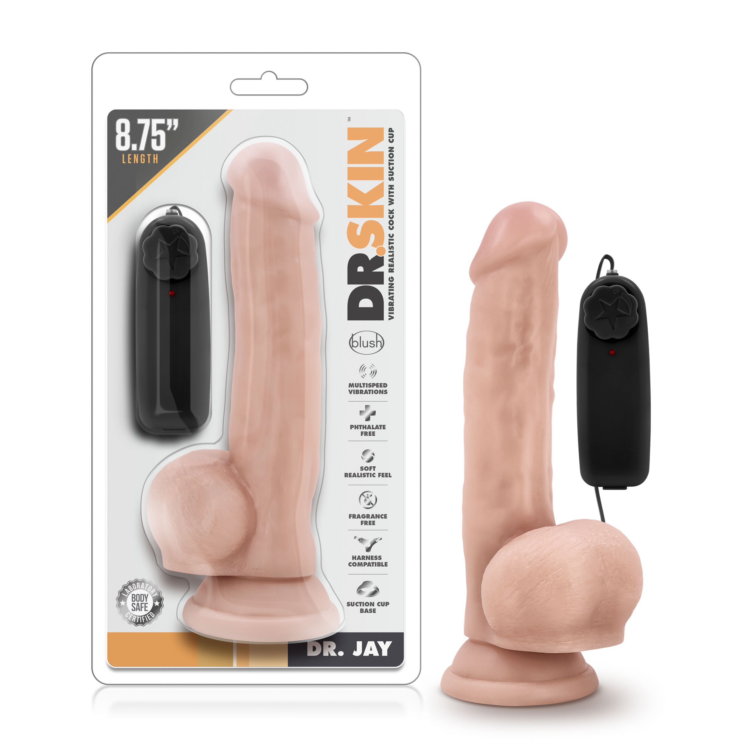 Blush Dr. Skin Dr. Jay Realistic Vanilla 8.75-Inch Long Remote Control Vibrating Dildo With Suction Cup Base