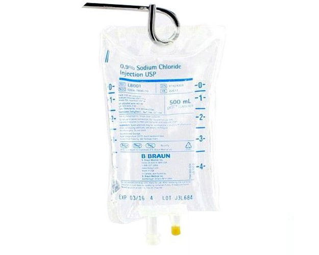 0.9% Sodium Chloride 500ml Plastic Bag for Injection - 24/Case
