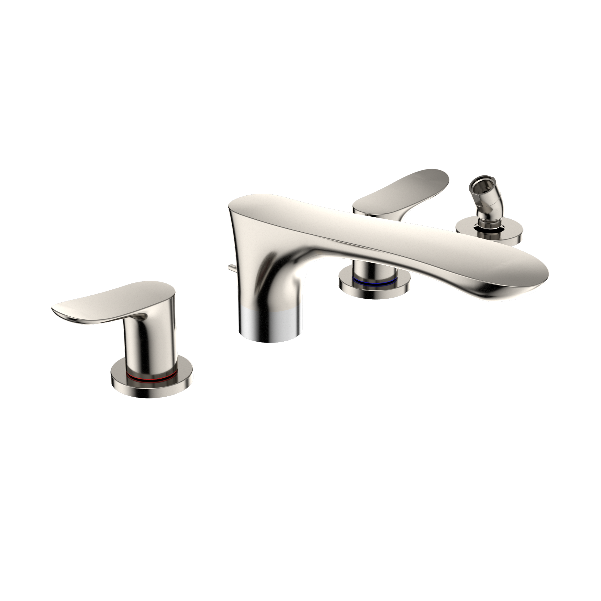 TOTO GO Two-Handle Deck-Mount Roman Tub Filler Trim with Handshower, Polished Nickel, Brass, TBG01202U#PN