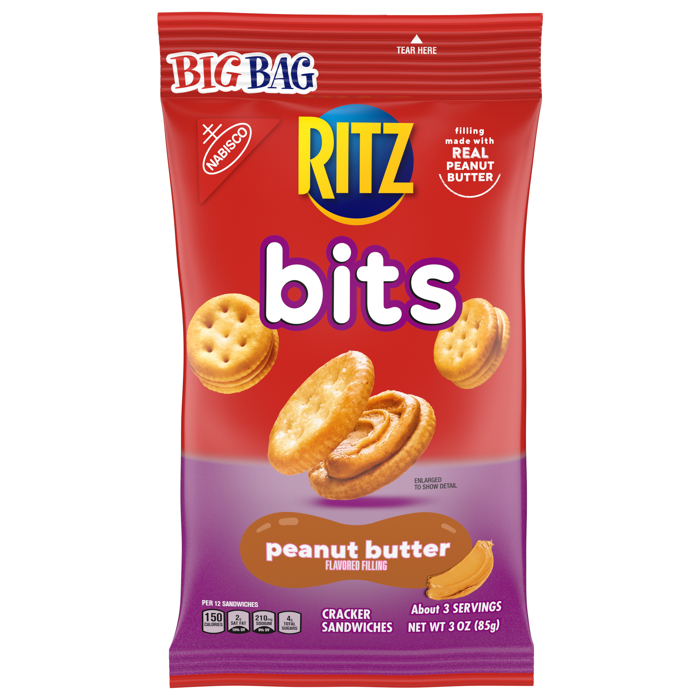 RITZ Bits Peanut Butter Sandwich Crackers, Big Bag, 3 oz-thumbnail-1