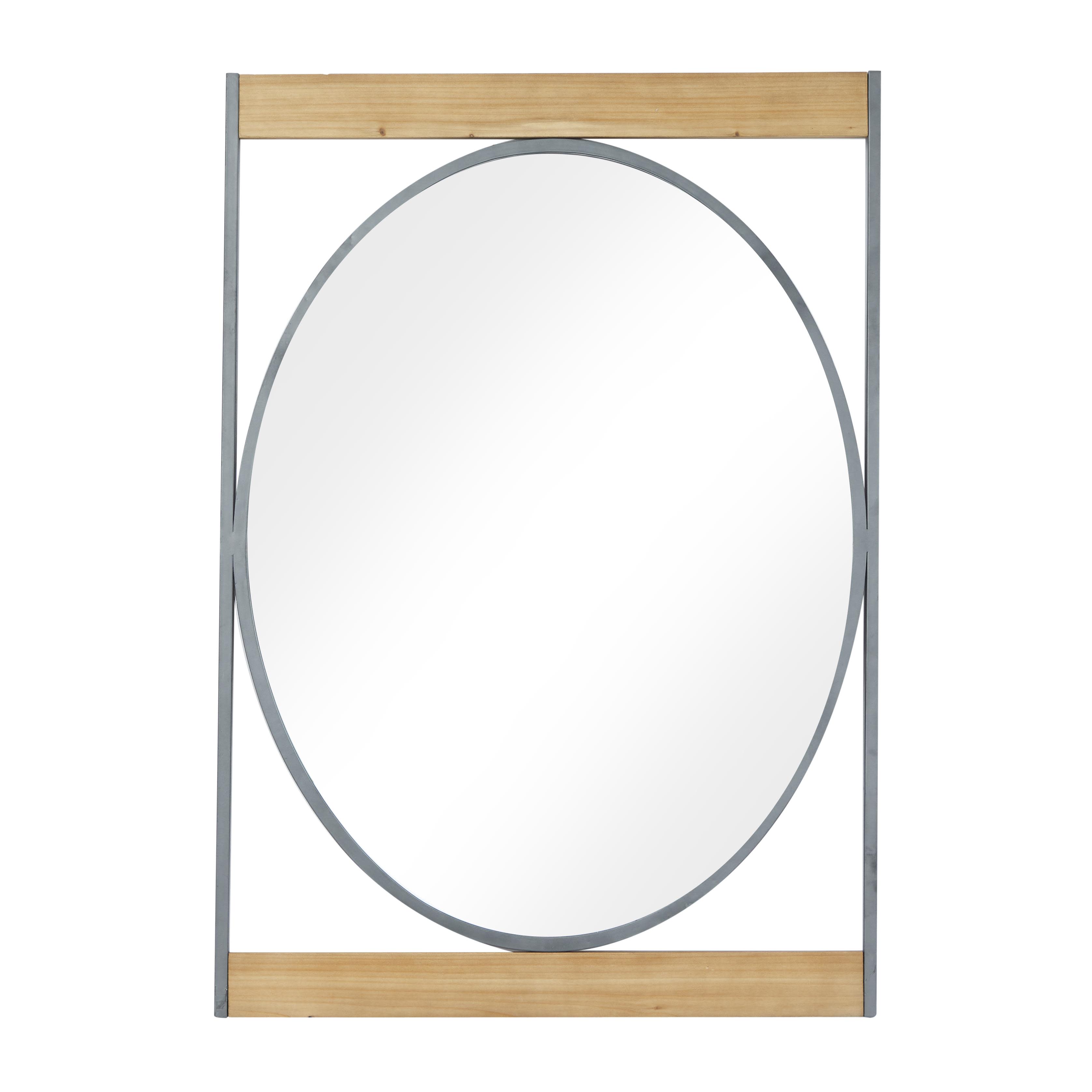 Brown Metal  Wall Mirror with Oval Center, 28" x 2" x 40"