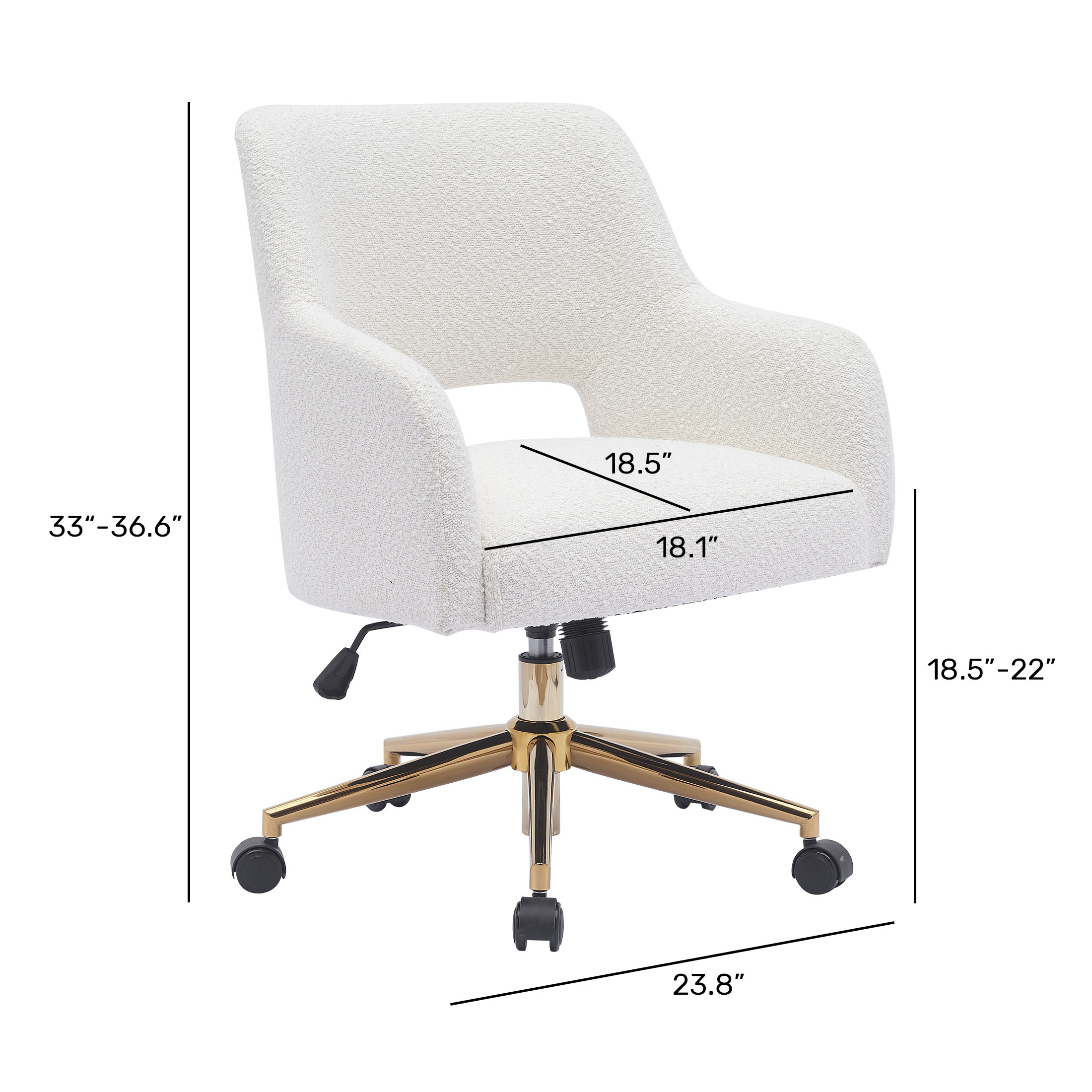 Modern Adjustable Height and Swivel Vanity Chair with Wheels WWT Spec Image