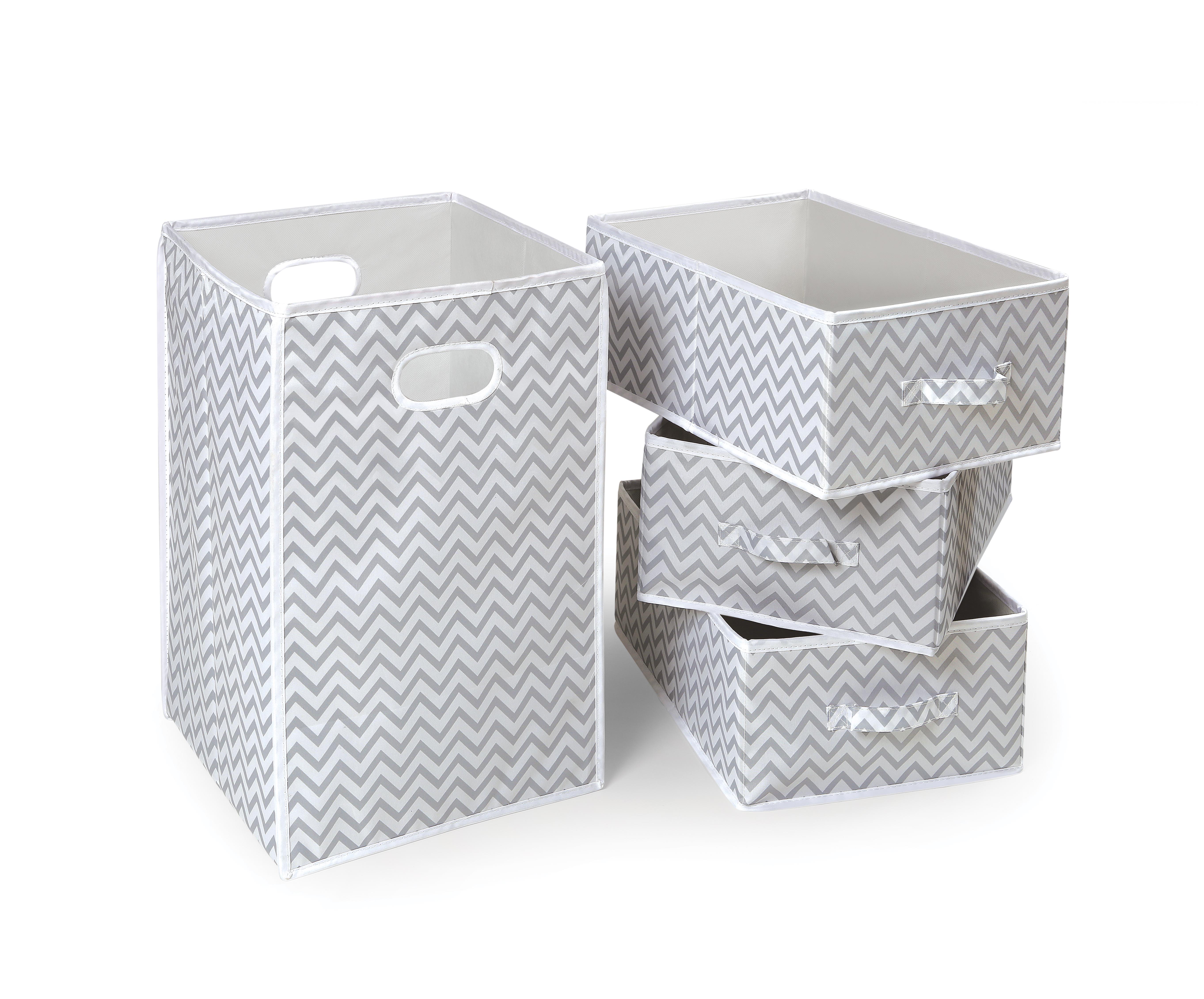 Folding Hamper and 3 Basket Set - Gray Chevron