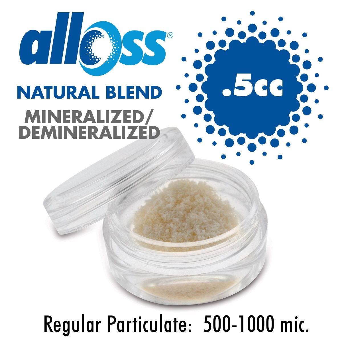 alloOss® Natural Blend Mineralized/Demineralized Particulate 500-1000um (0.5cc)