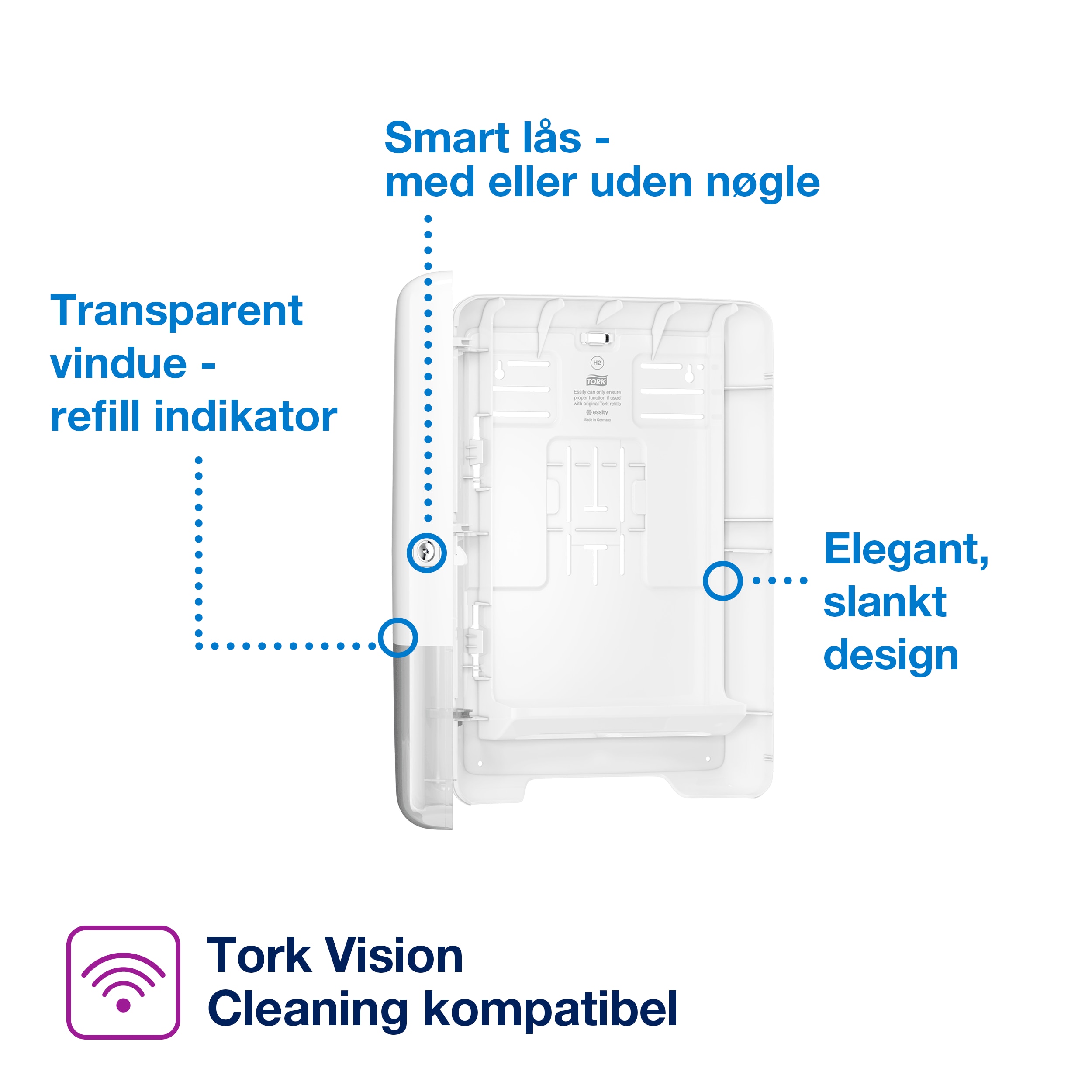 Håndklædedispenser, Til håndklædeark, Multifold, Hvid, Tork Xpress H2