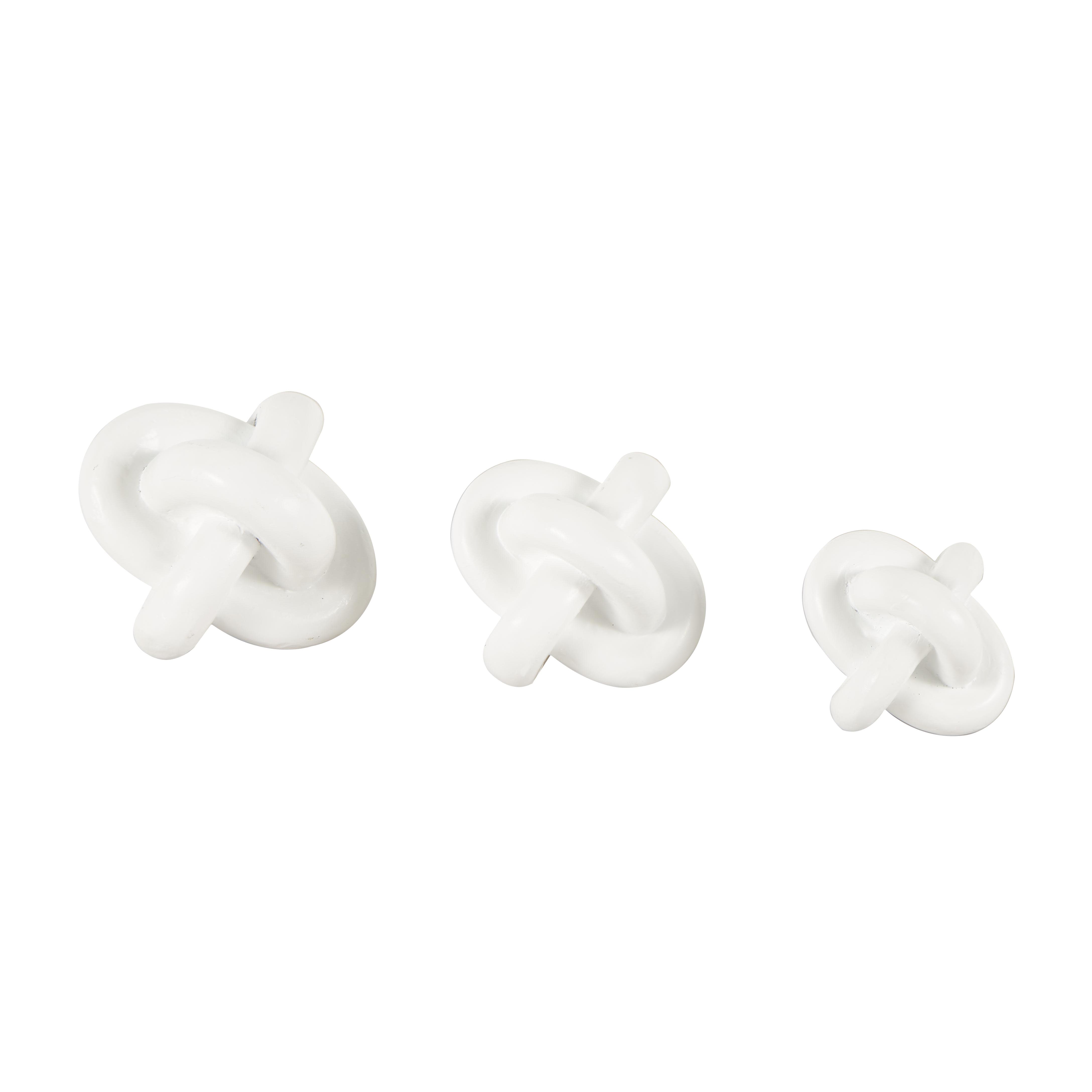 CosmoLiving by Cosmopolitan White Resin Geometric Knot Inspired Decorative Sculpture, Set of 3 4", 4", 3"W