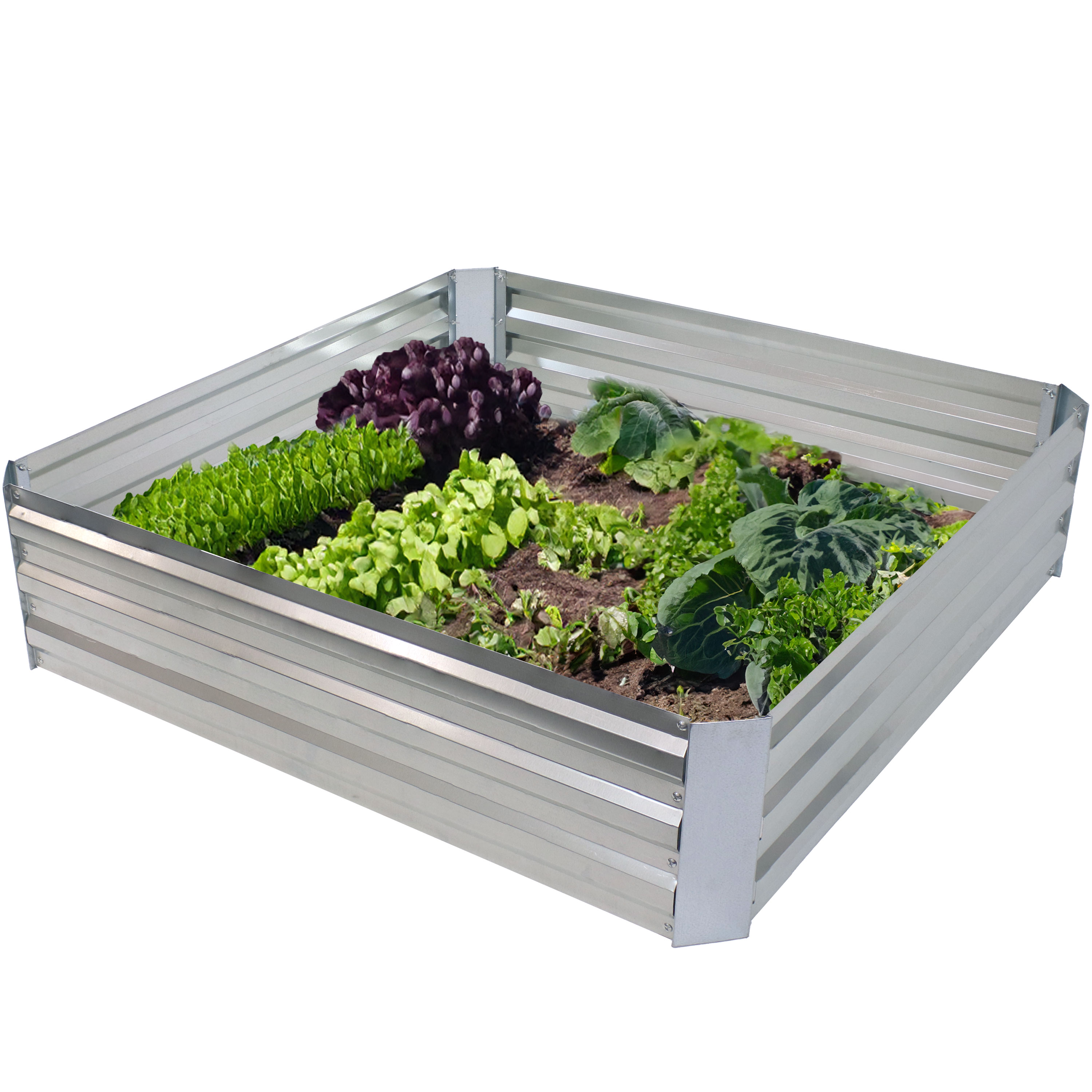 4x4 ft (1.2x1.2 m) Galvanized Steel Square-Shaped Raised Garden Bed - Silver