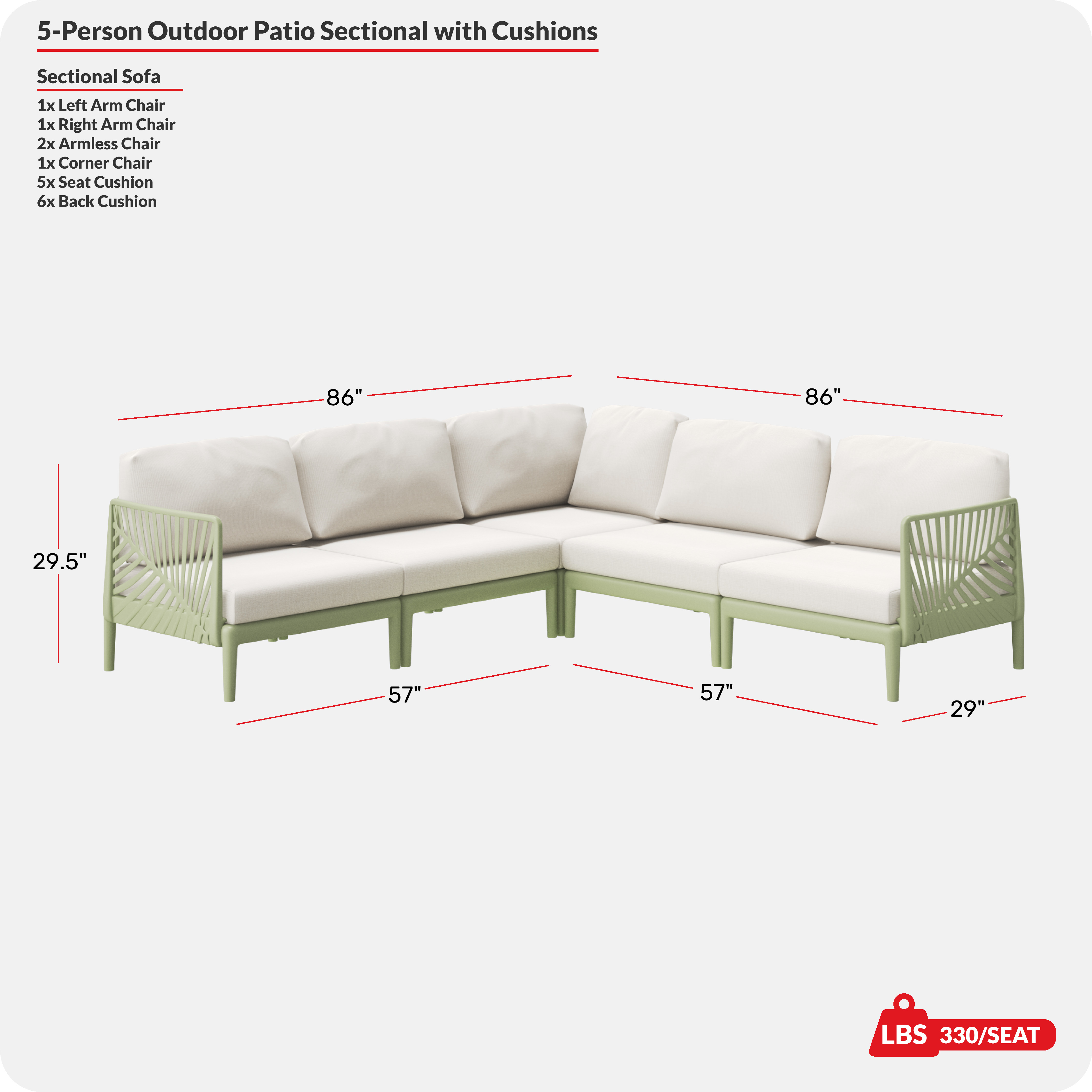 Modern 5-Piece Polypropylene Resin Modular L Shaped Corner Patio Furniture Sectional COS Spec Image