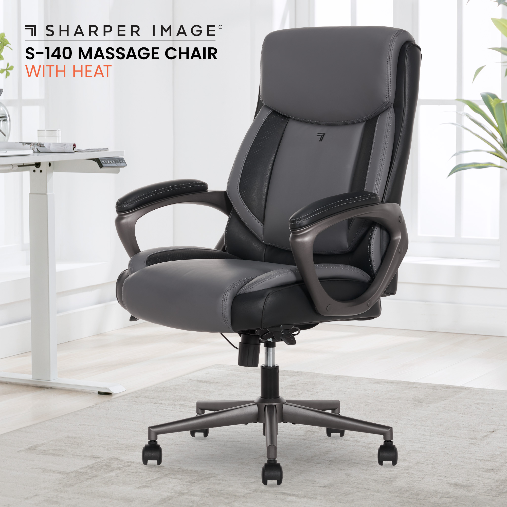 thumbnail video image 3 of Sharper Image S-140 Massage and Heat Office Chair, Gray/Black, 3 of 15