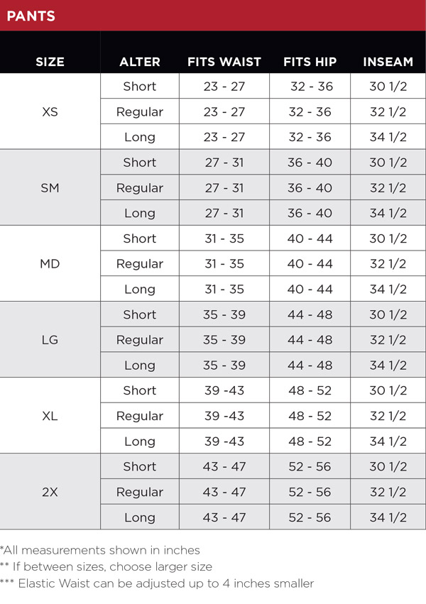 Sizing Chart