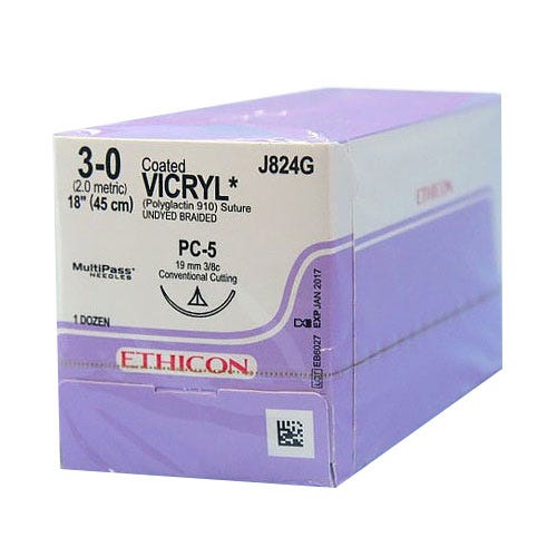 VICRYL® Undyed Braided & Coated Sutures, 3-0, PC-5, Precision Cosmetic-Conventional Cutting PRIME, 18" - 12/Box