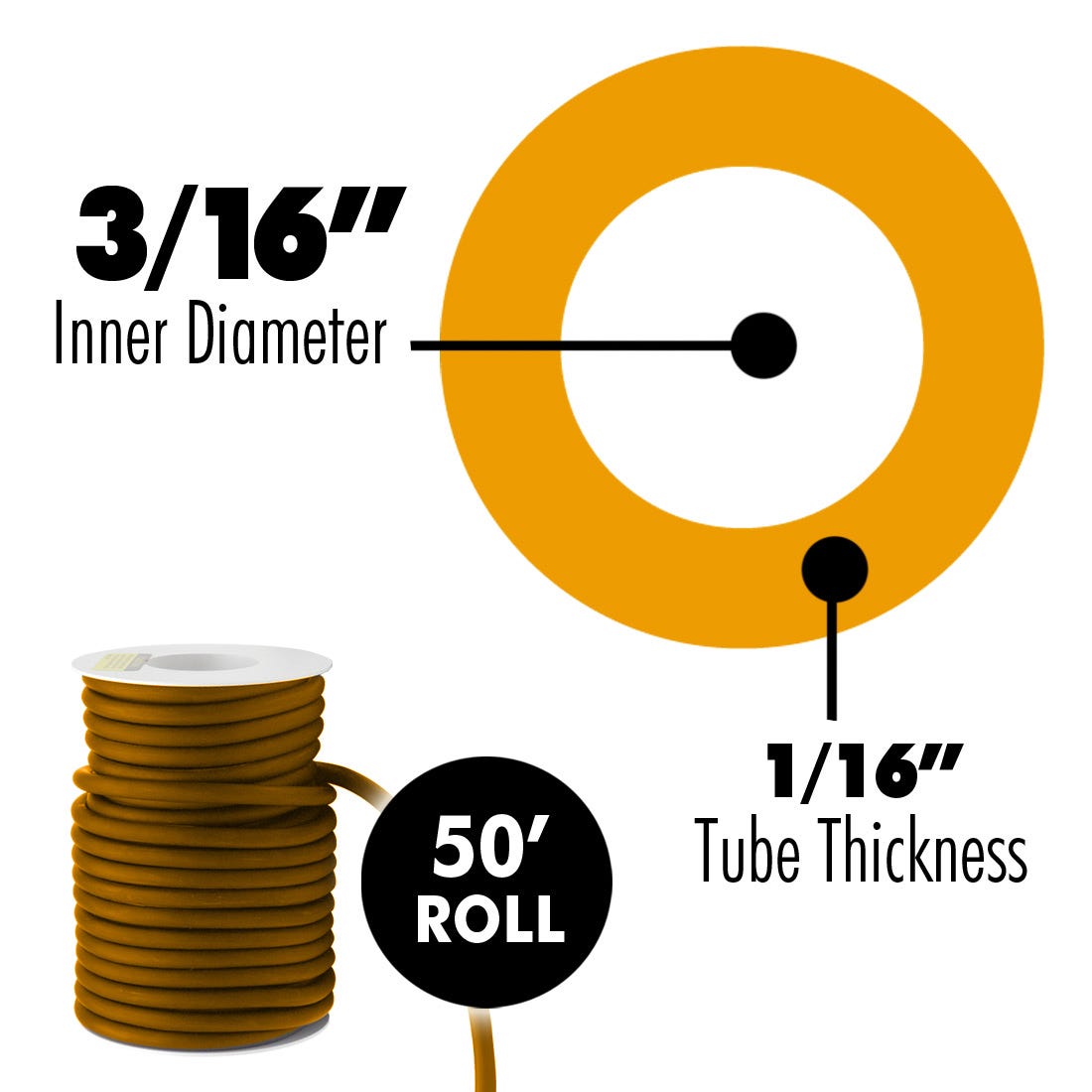 ACE Latex Rubber Tubing Amber, 3/16" x 1/16"- 50' Roll