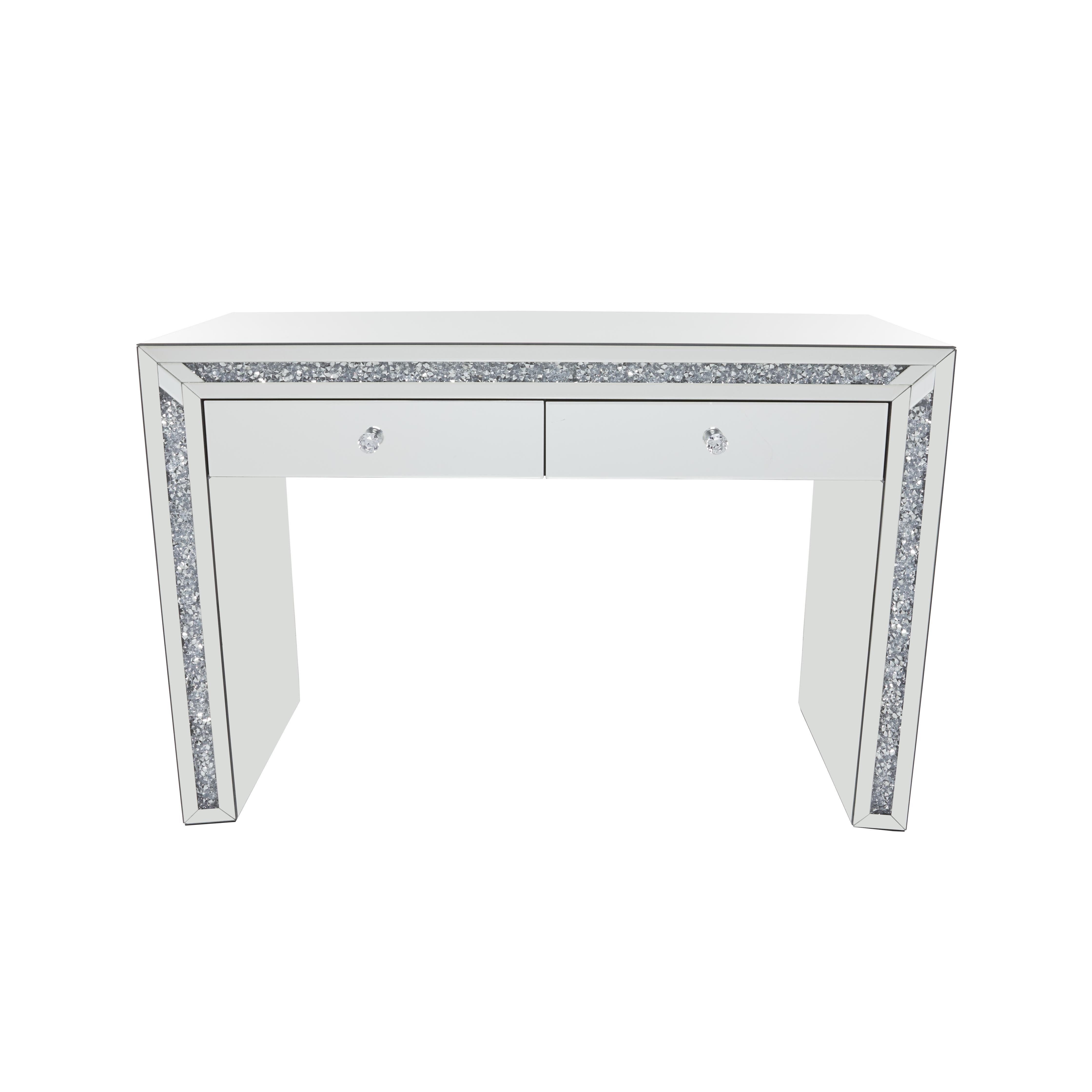 Silver Wooden Mirrored 2 Drawer Console Table, 47" x 21" x 32"
