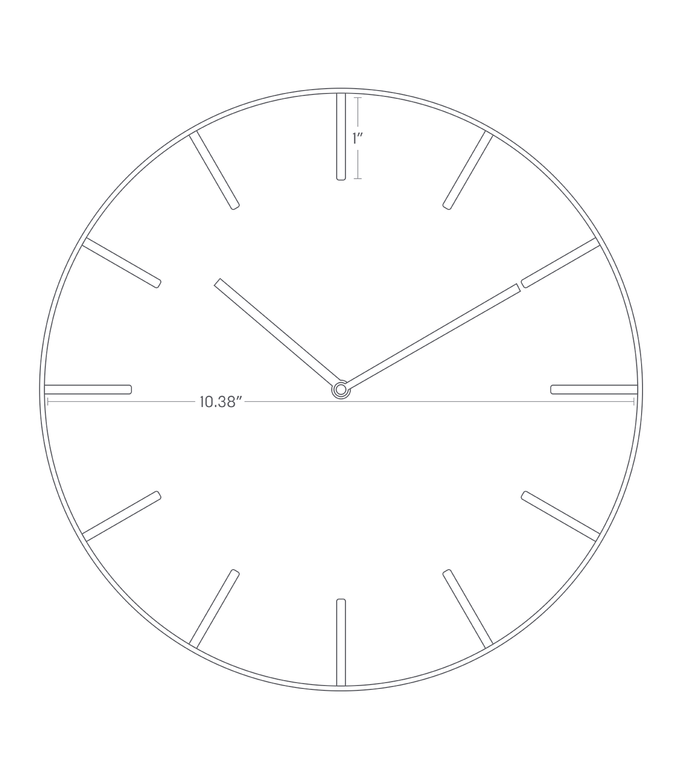 Dimension Image for Wall Clock on a white background showing 10.38" diameter.