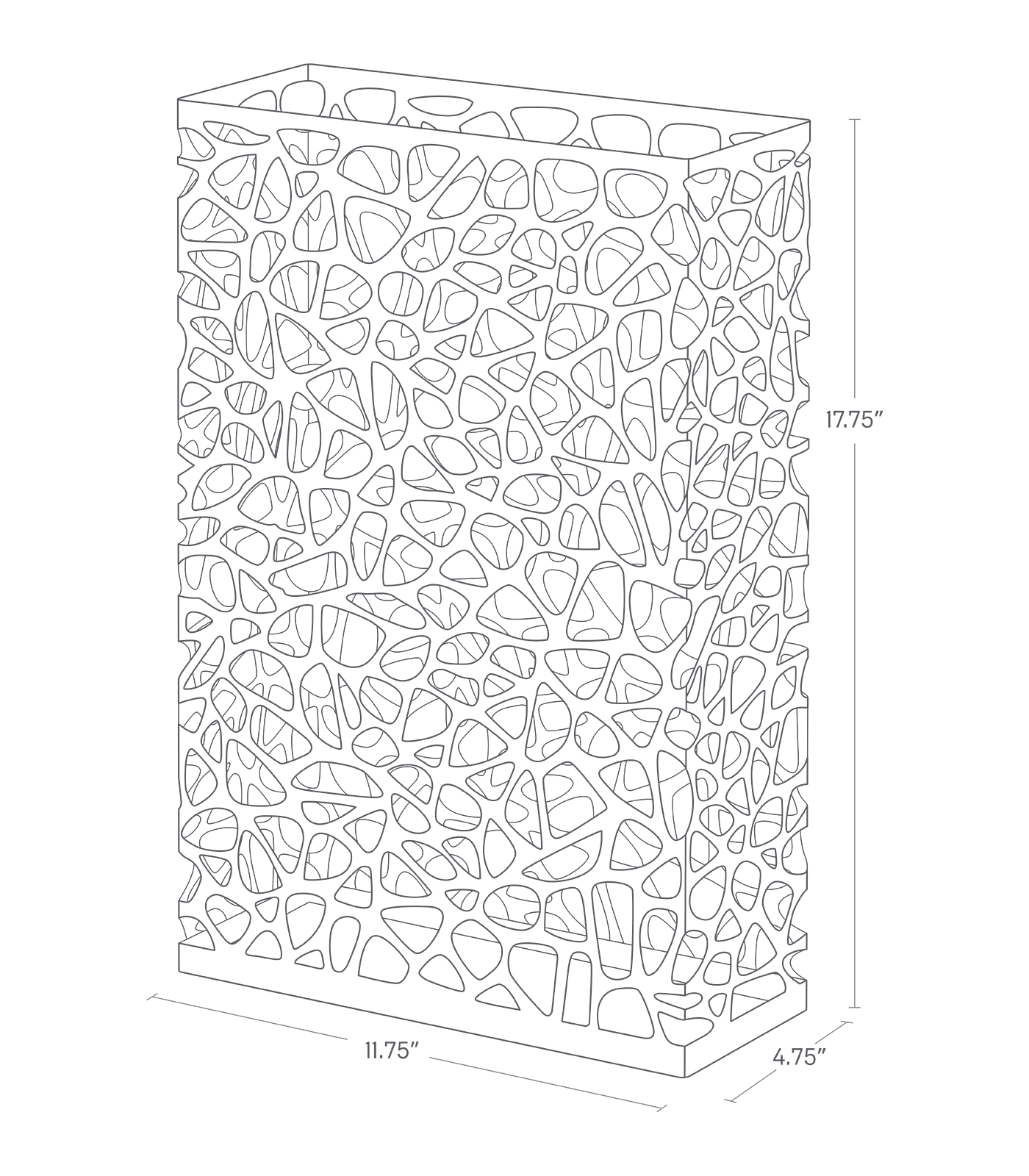 Dimenision image for Umbrella Stand - Two Styleson a white background showing total width of 11.75", length of 4,75", height of 17.75".