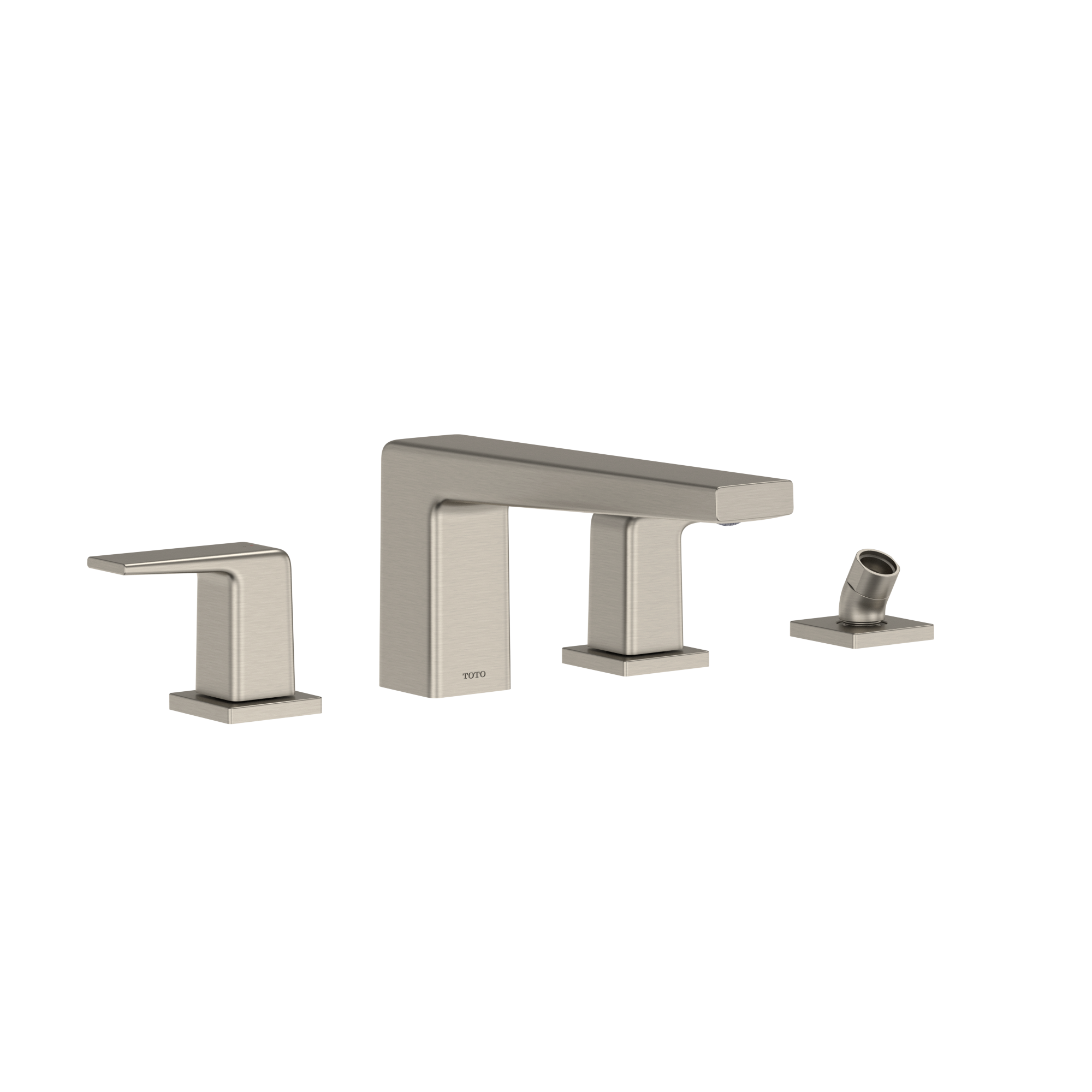 TOTO GB Two-Handle Deck-Mount Roman Tub Filler Trim with Handshower, Brushed Nickel, Brass, TBG10202U#BN