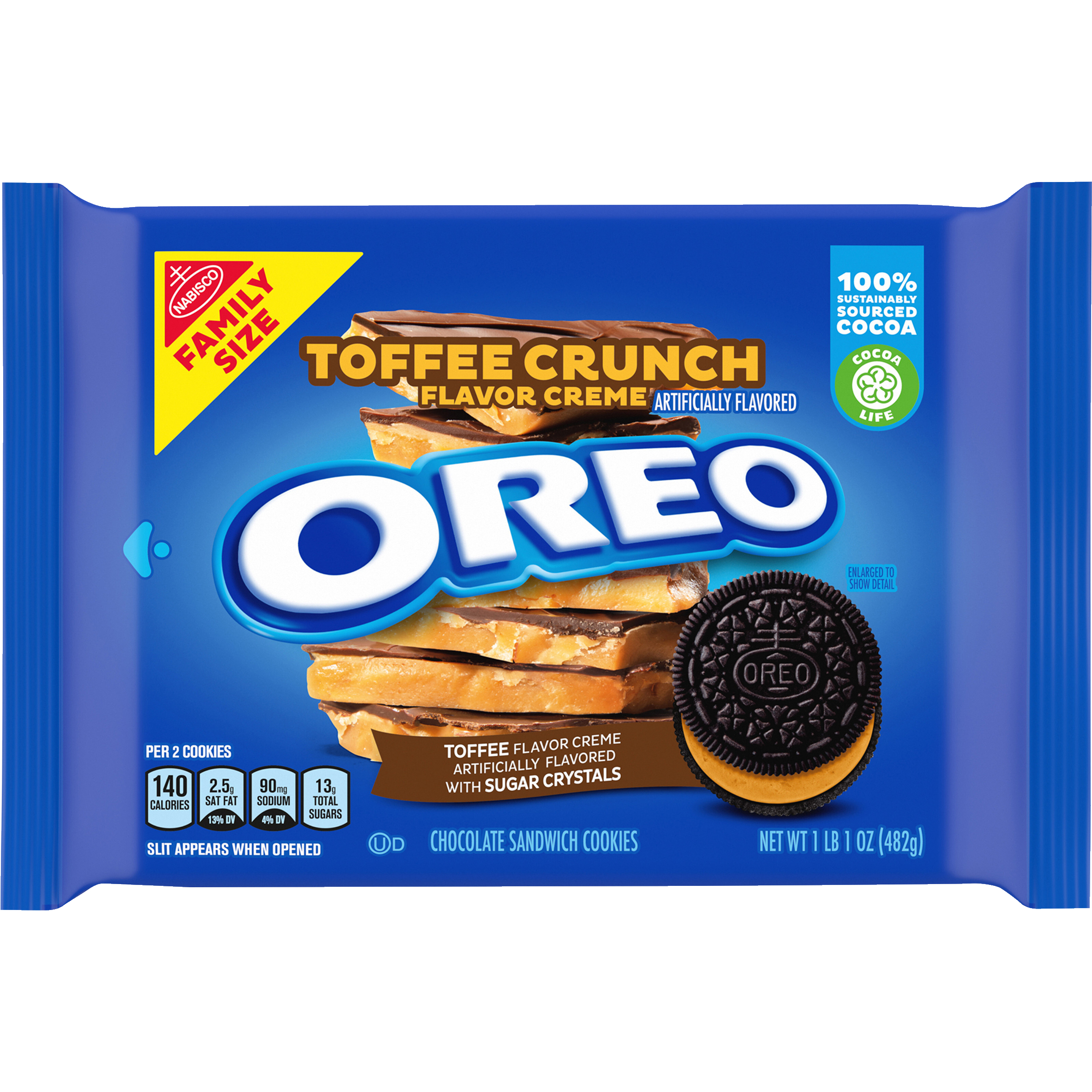 OREO Toffee Crunch Creme with Sugar Crystals Chocolate Sandwich Cookies, Family Size, 17 oz-thumbnail-1