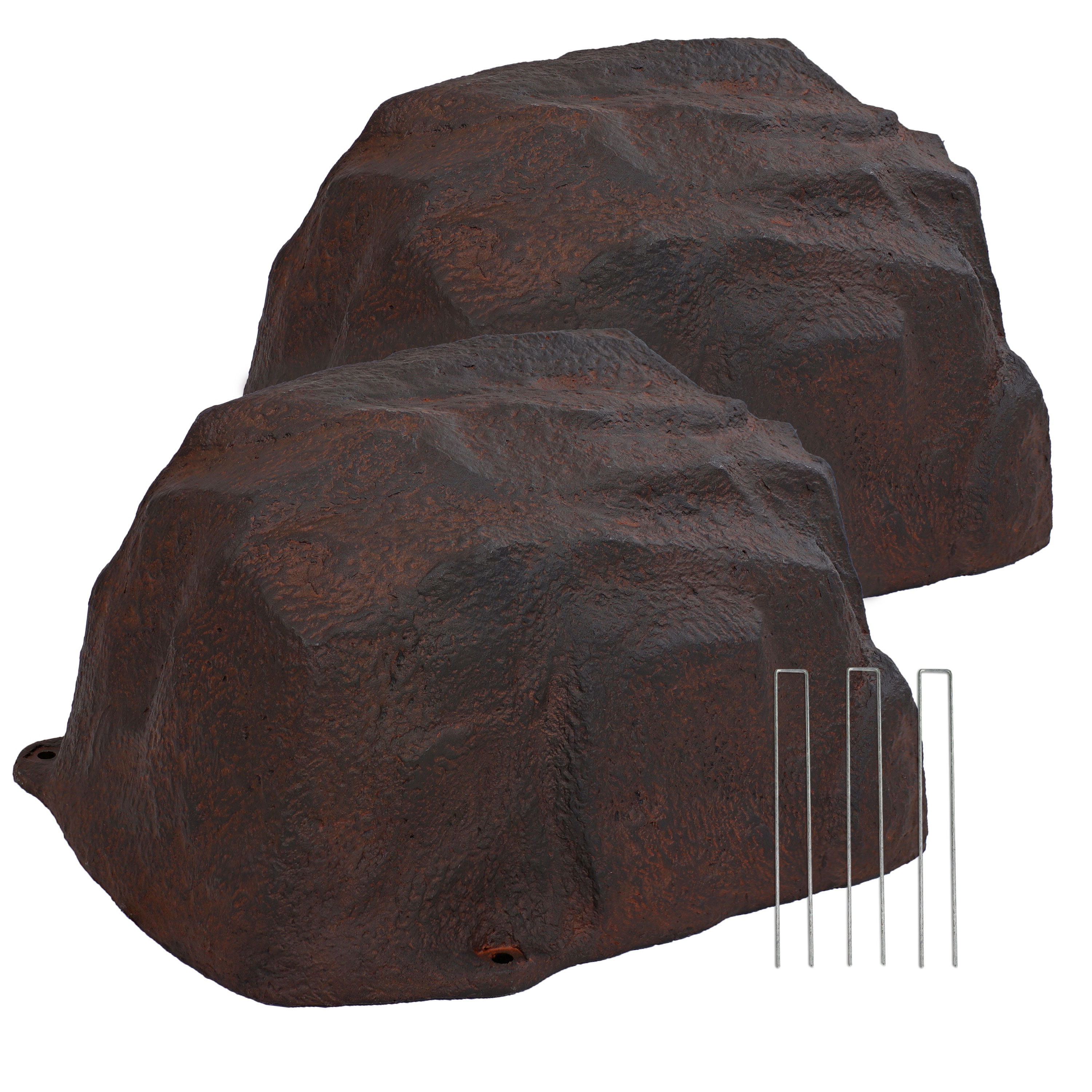 Polyresin Low-Profile Landscape Rock with Stakes - Brown - 2-Pack