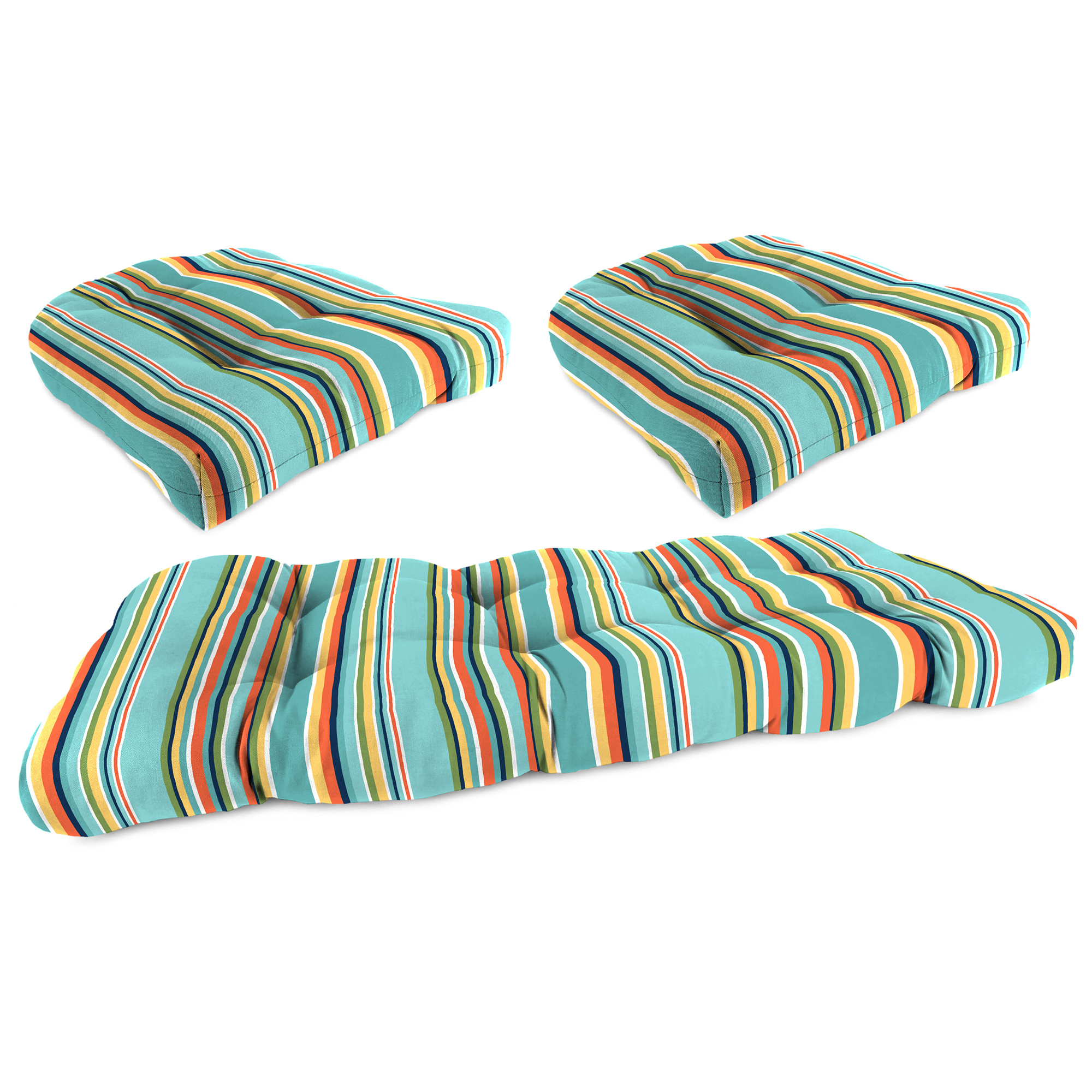 New 3-Piece Tufted Outdoor Patio Wicker Cushion Set for Bench and 2 Chair Seats - Picture 8 of 17