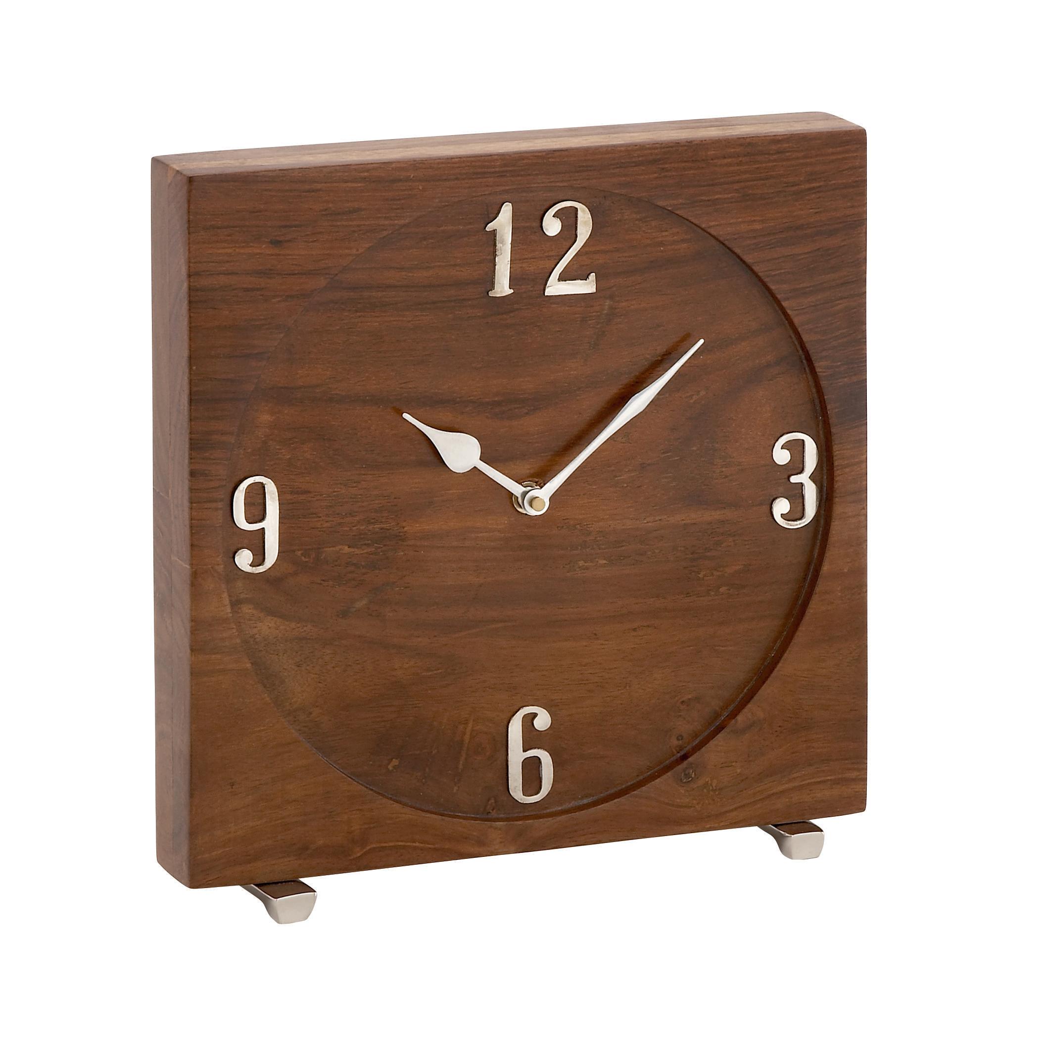 Brown Mango Wood  Clock, 10" x 2" x 10"