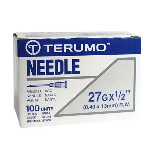 Hypodermic Needle, 27 G x 1/2", Regular Wall, Sterile - 100/Box