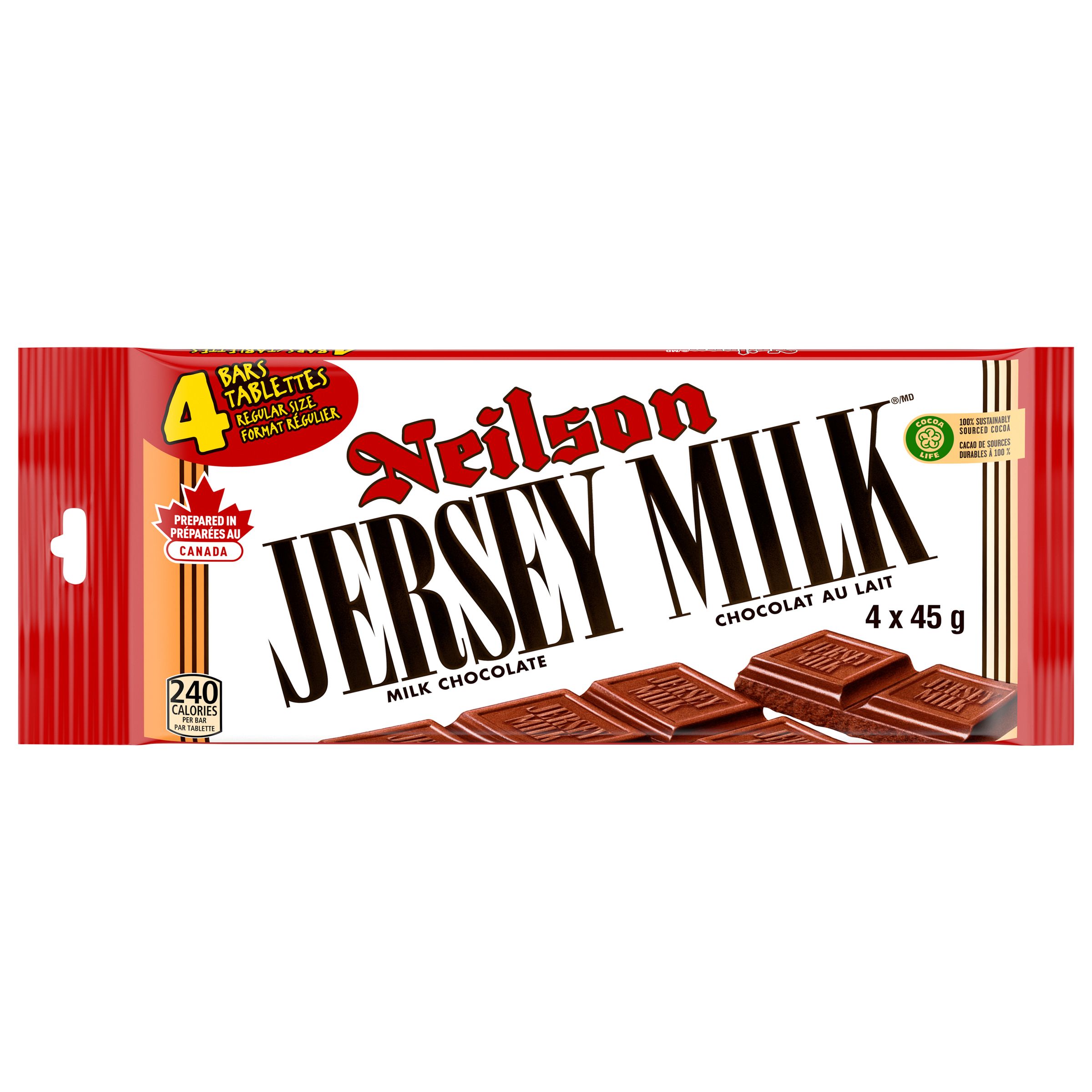 Nielson Jersey Milk, Milk Chocolate, 4 count, 180 g